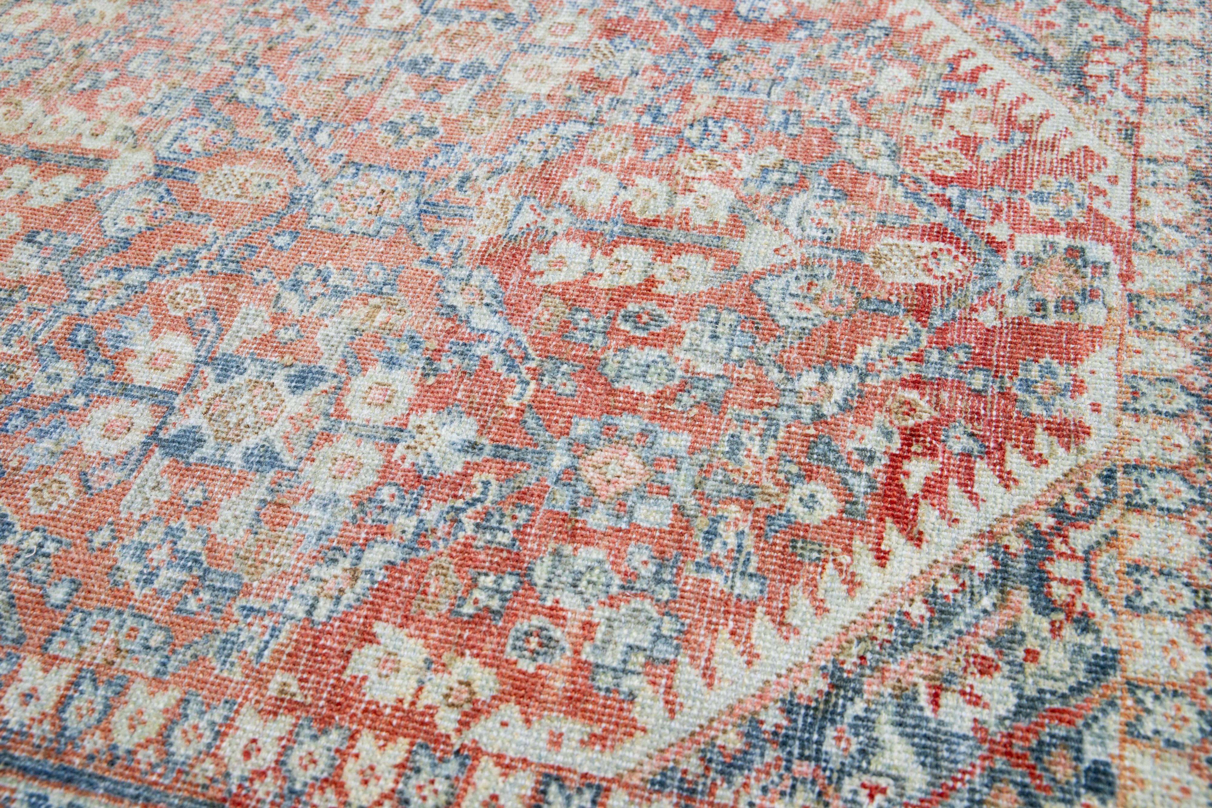 Red 1920s Persian Mahal  Wool Runner with Allover Floral Pattern For Sale 1