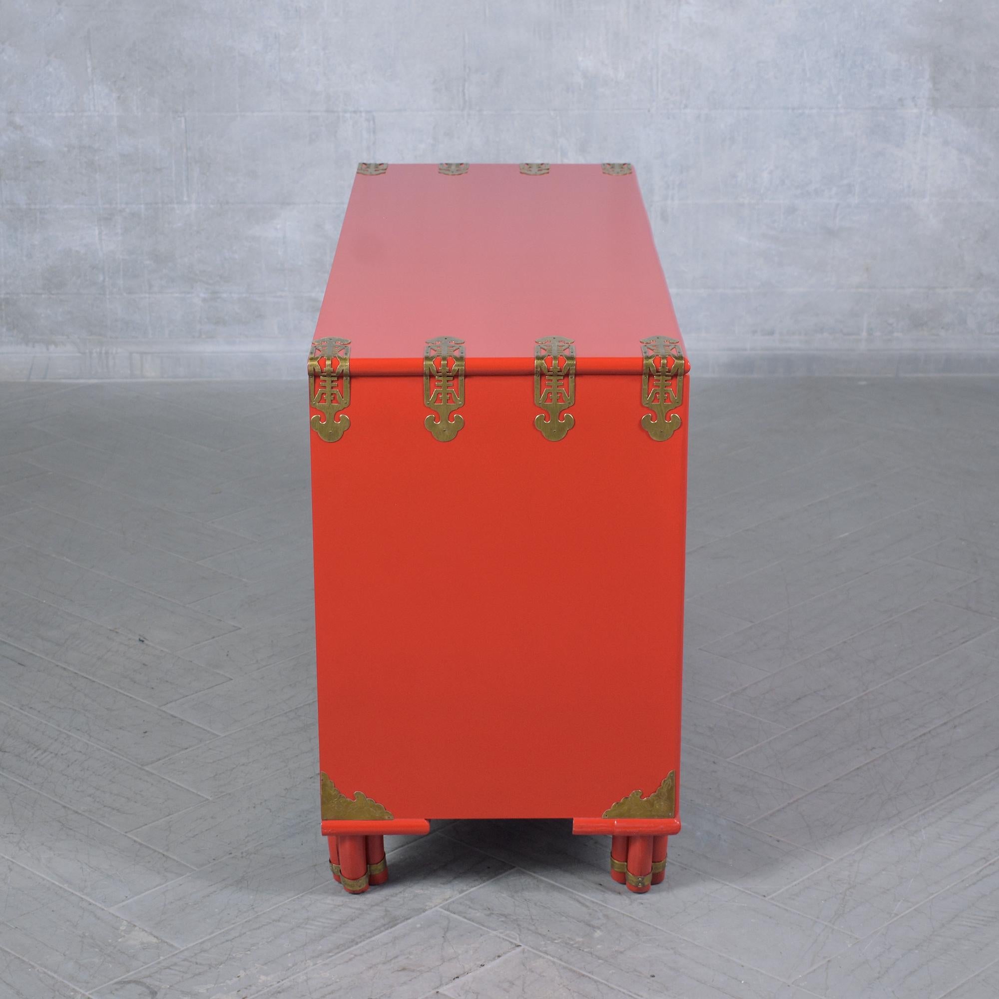 Stunning Vintage 1970s Red Lacquered Chest of Drawers with Brass Accents 4