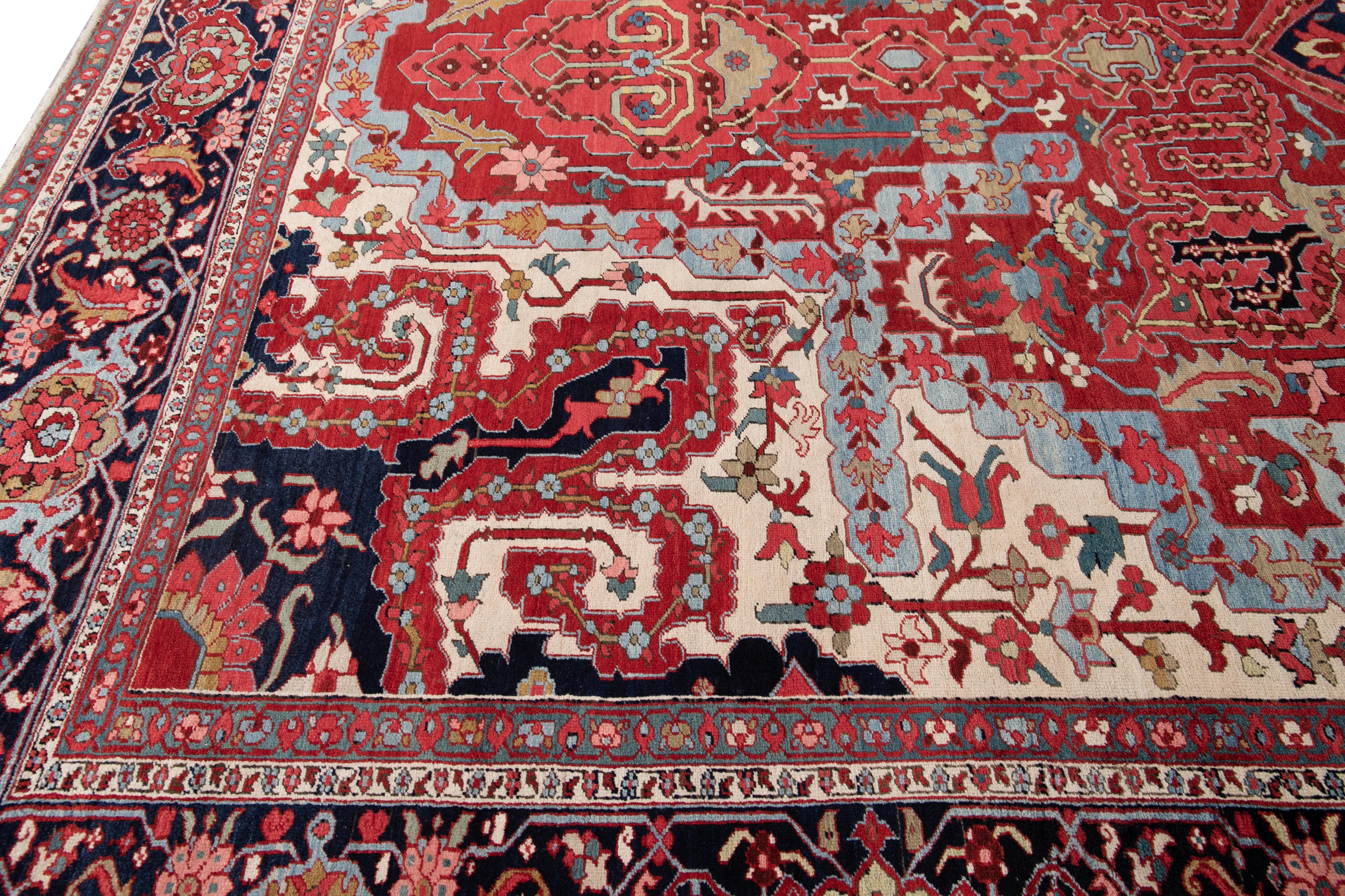 Red 19th Century Antique Serapi Handmade Wool Rug For Sale 1