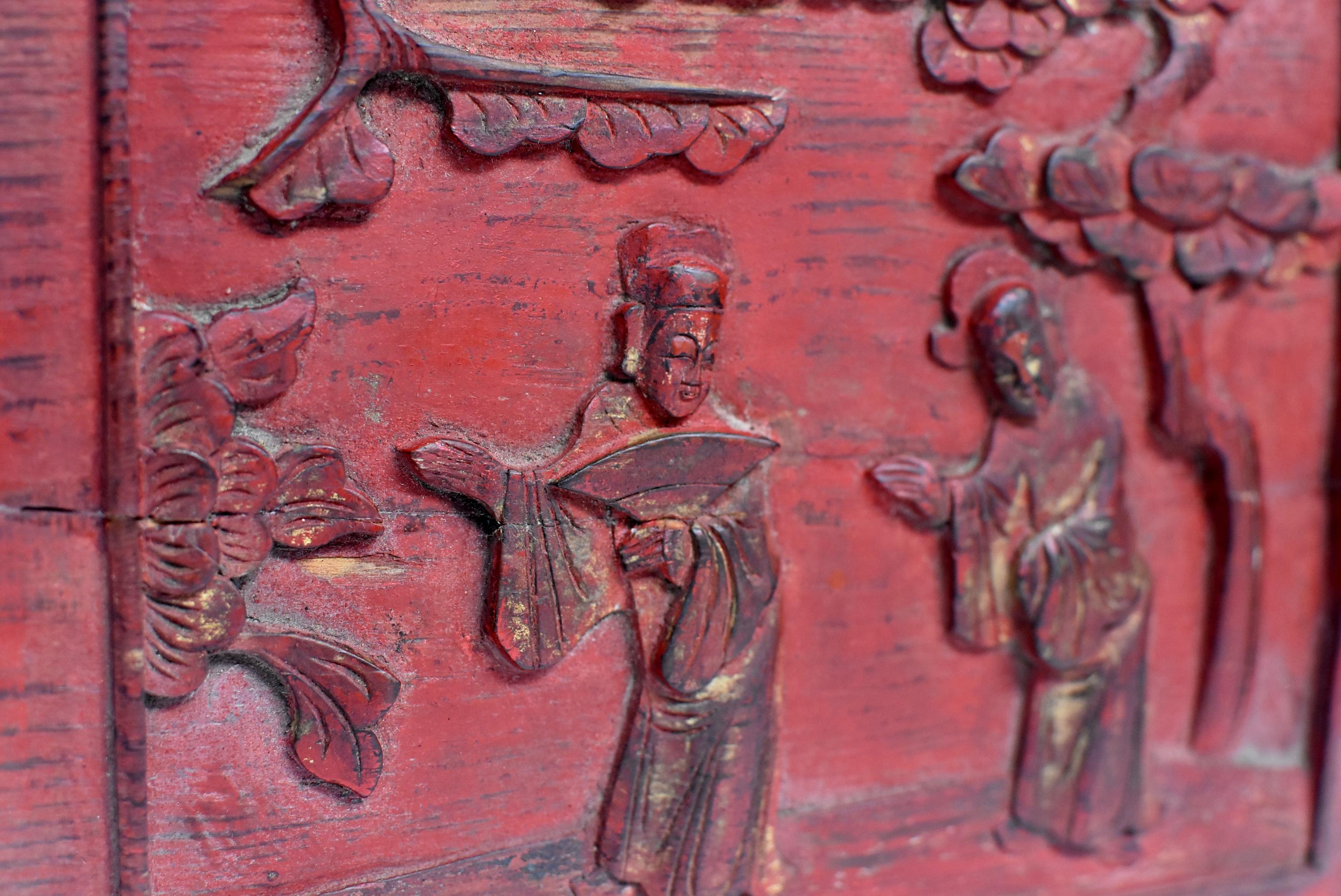 Red 19th Century Carved Panel, Official Friends 6