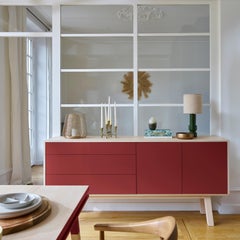 French Wooden 2-Door 3-Drawer Red Sideboard designed by Eric Gizard - Paris
