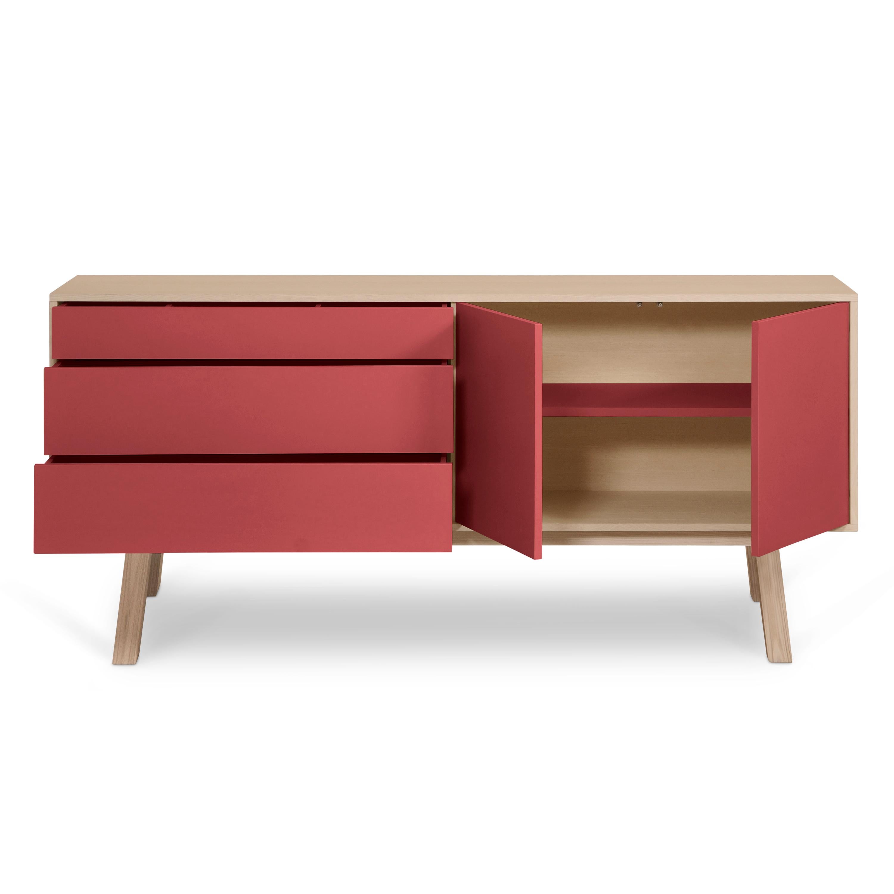 Rotes Sideboard, skandinavisch-viktorianisches Design Eric Gizard, Paris + 10 Farben verfügbar (Skandinavische Moderne) im Angebot