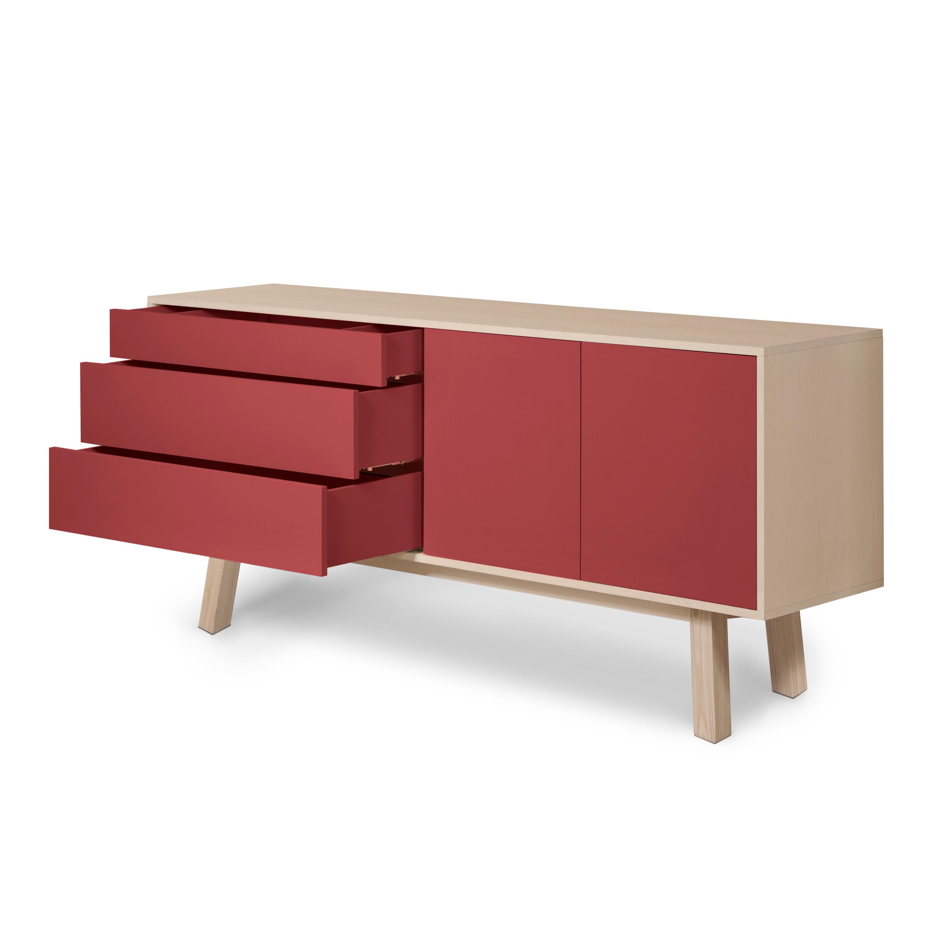 Rotes Sideboard, skandinavisch-viktorianisches Design Eric Gizard, Paris + 10 Farben verfügbar (Französisch) im Angebot