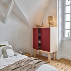 Red 2-Door Cabinet Égée in Ash Wood from Pefc-Certified French Forests