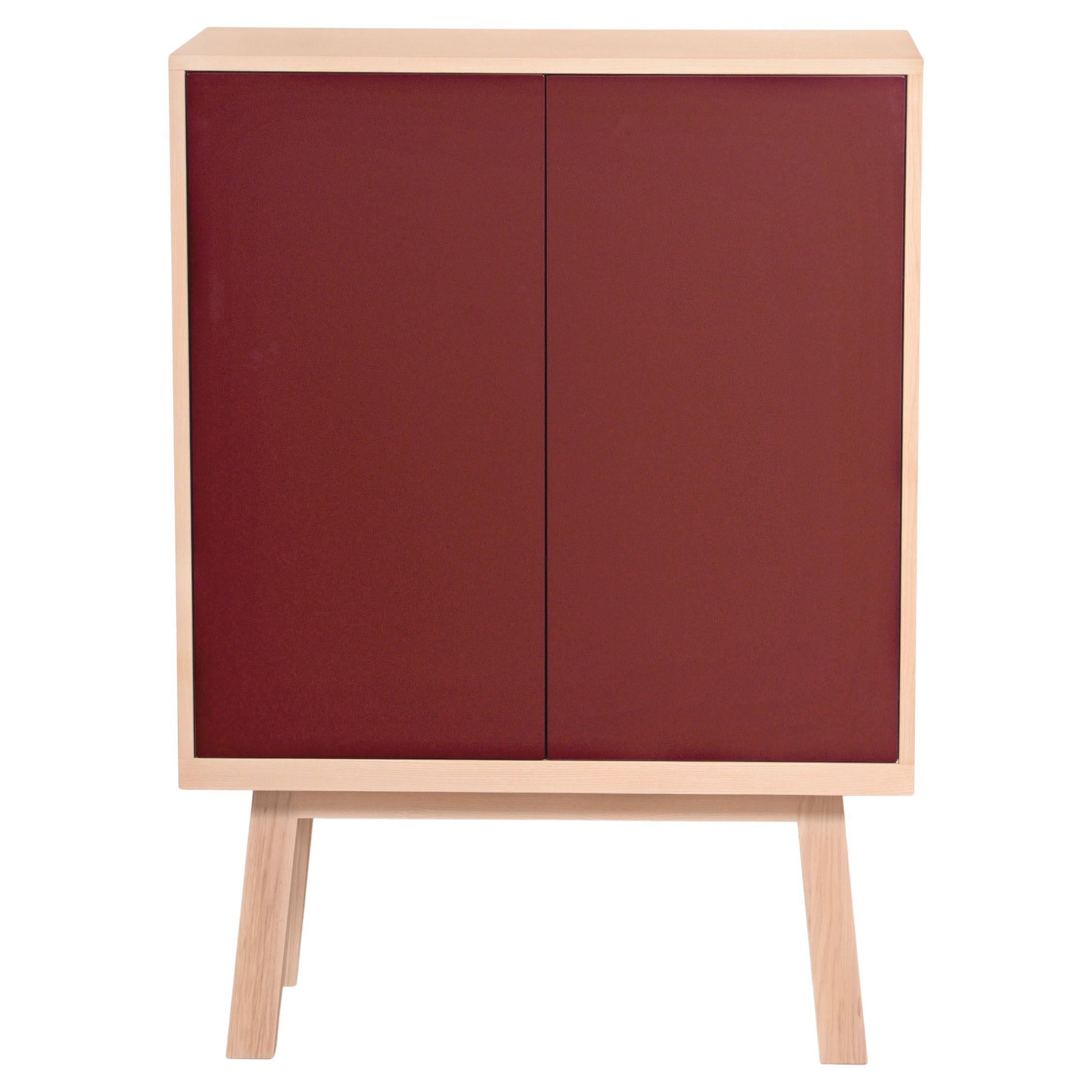 Red 2-Door Cabinet Égée in Ash Wood from Pefc-Certified French Forests