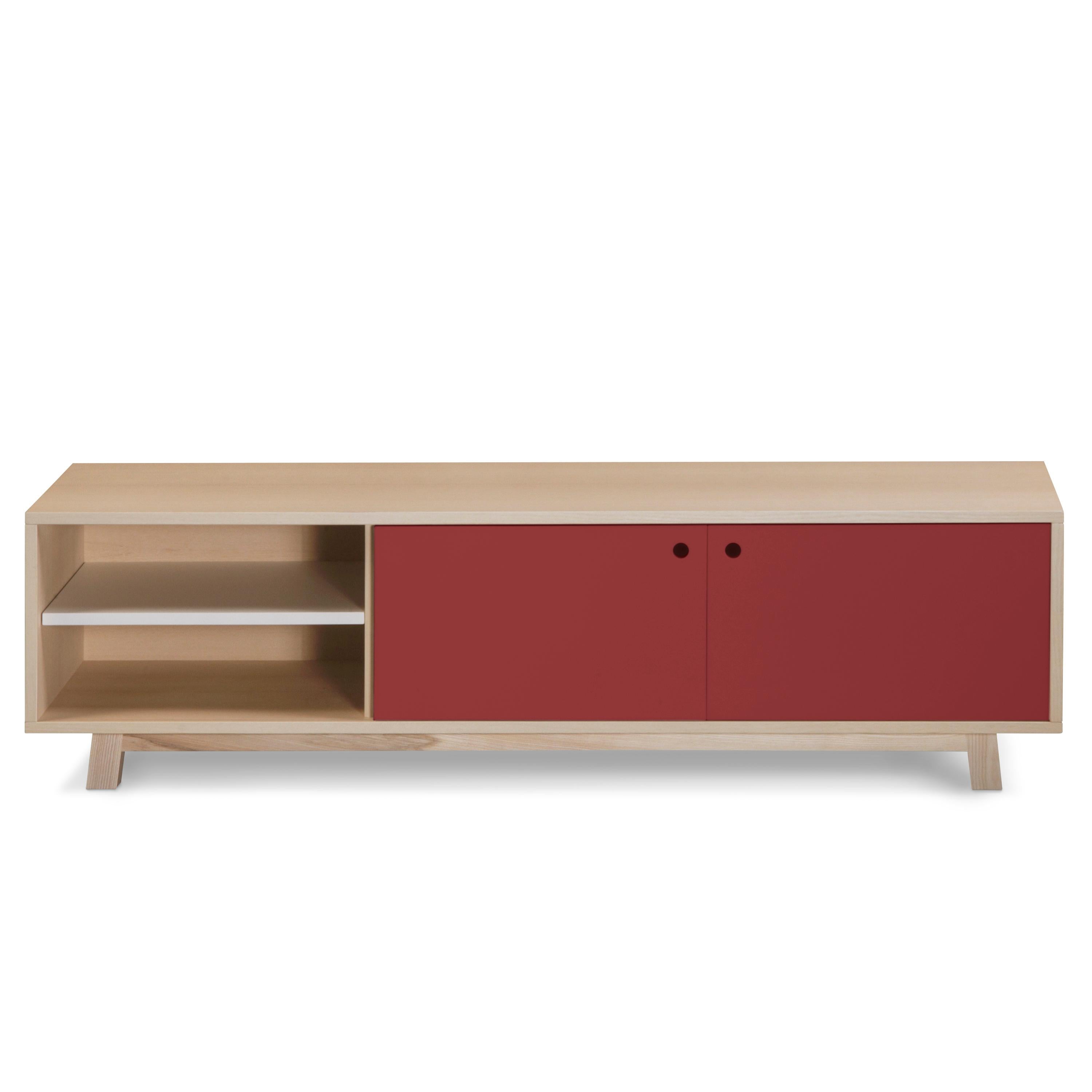 Scandinavian Modern red 2-door French TV cabinet, scandinavian design by Eric Gizard Paris  For Sale