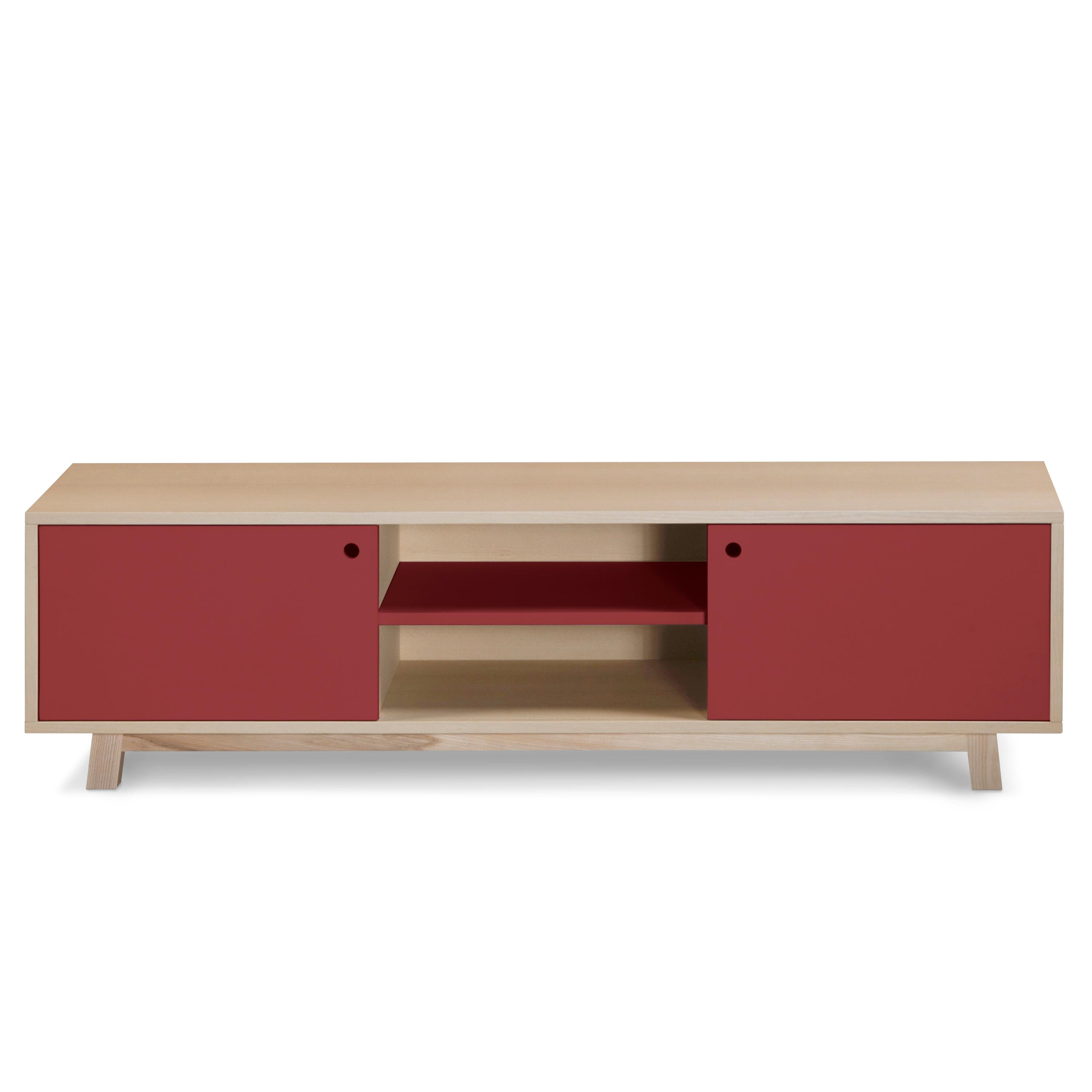 Contemporary red 2-door French TV cabinet, scandinavian design by Eric Gizard Paris  For Sale