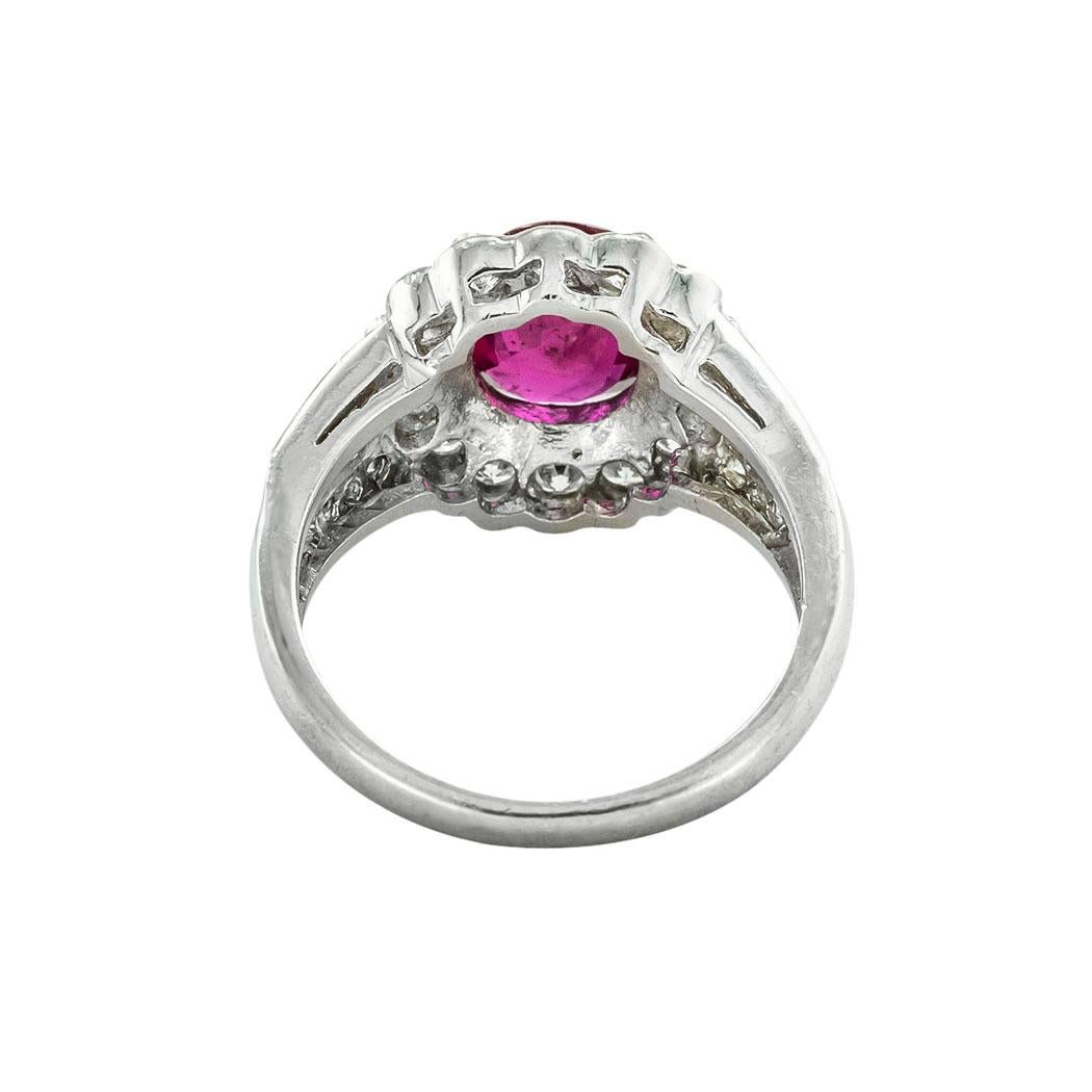 Contemporary Red 2.04 Carat Ruby Diamond Platinum Ring For Sale