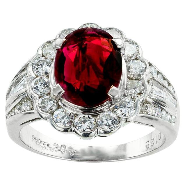 Red 2.04 Carat Ruby Diamond Platinum Ring For Sale