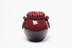 Red 20th century design art deco ceramic vase by Gustave Asch 1950 primavera
