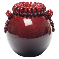 Red 20th century design art deco ceramic vase by Gustave Asch 1950 primavera