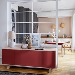 Credenza bassa rossa a 4 ante personalizzabile in Wood, Design/One - Parigi