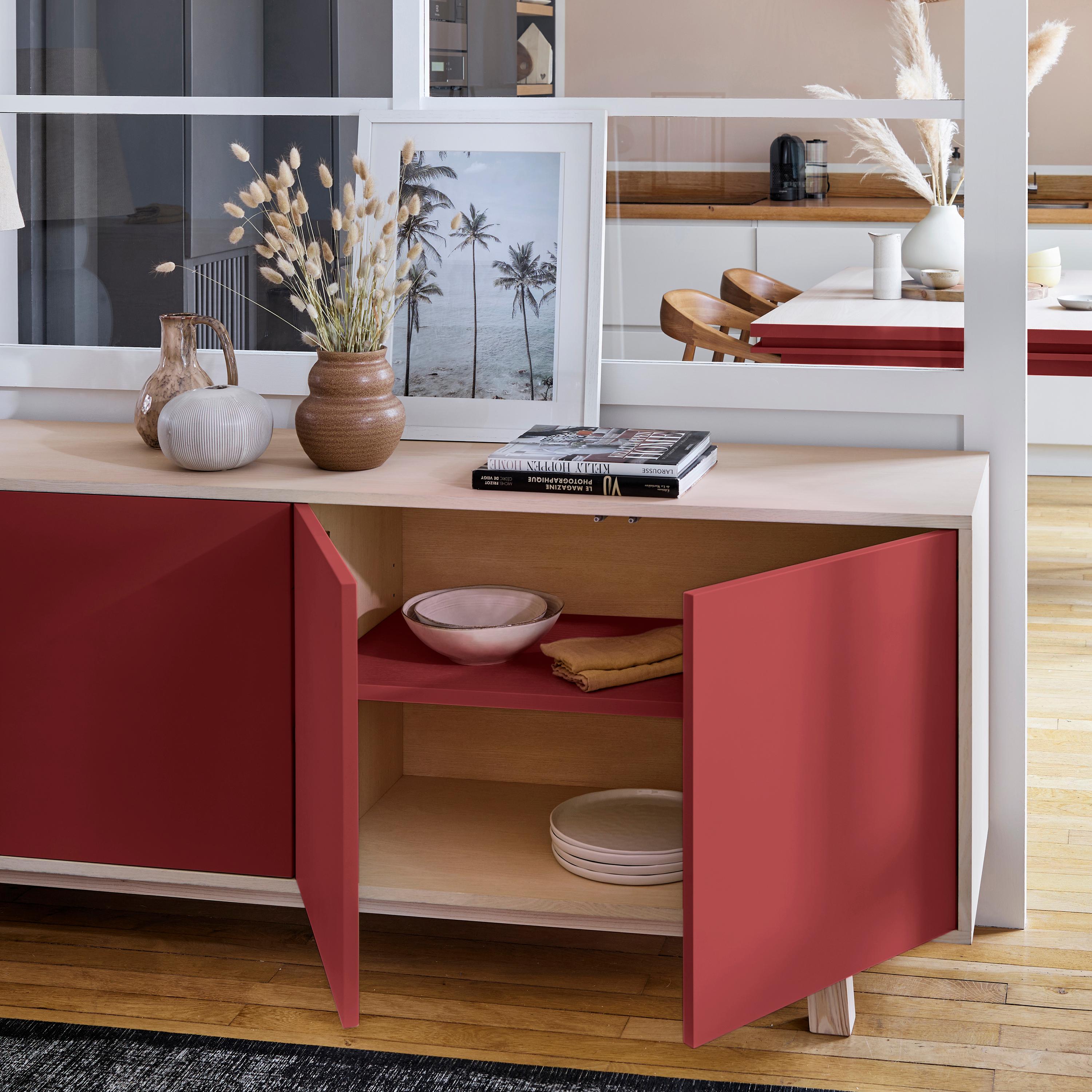 Scandinavian Modern Red 4-Door Customizable Low Sideboard in Wood, Design Eric Gizard - Paris For Sale