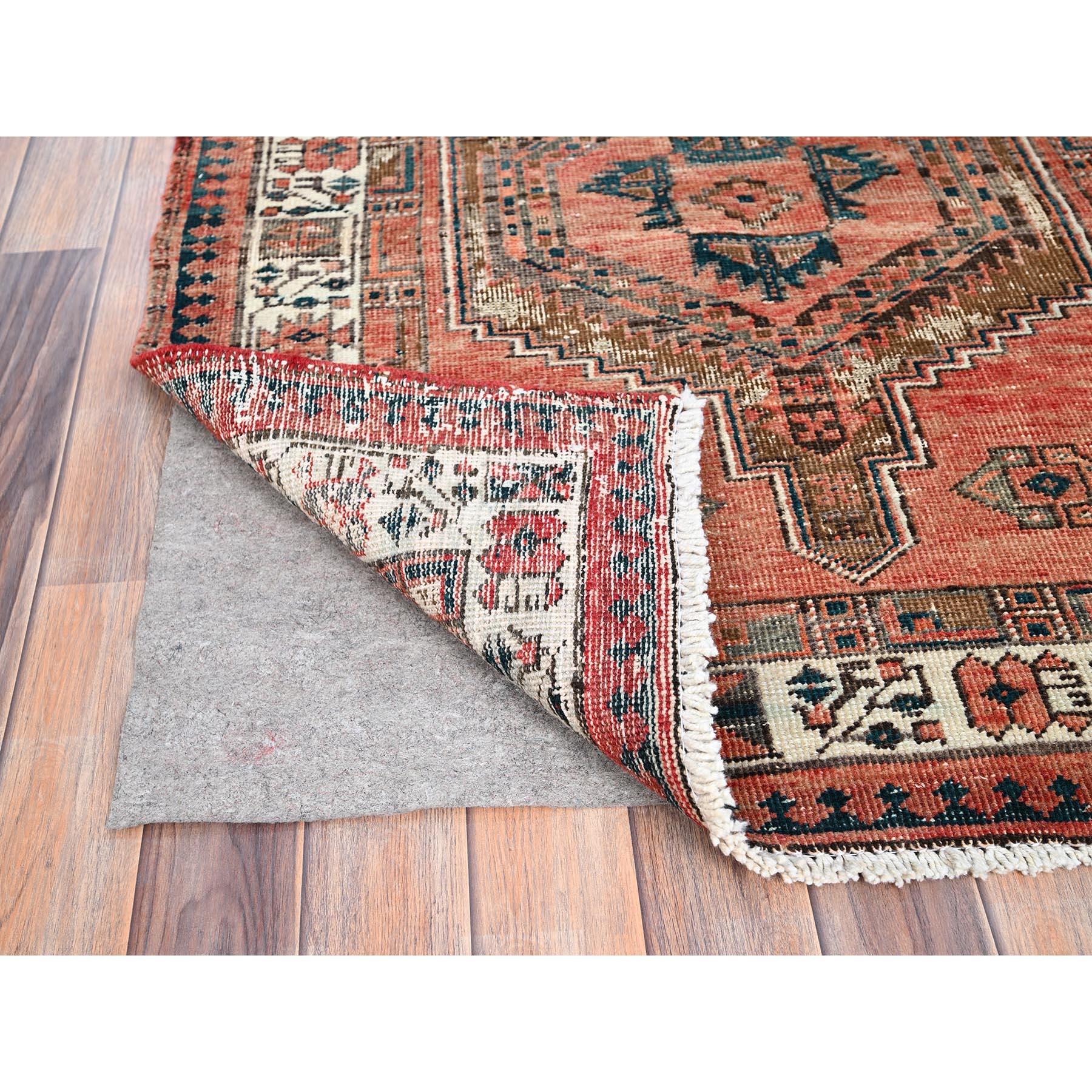 Hand-Knotted Red Abrash Vintage Northwest Persian Evenly Worn Wool Cleaned Hand Knotted Rug
