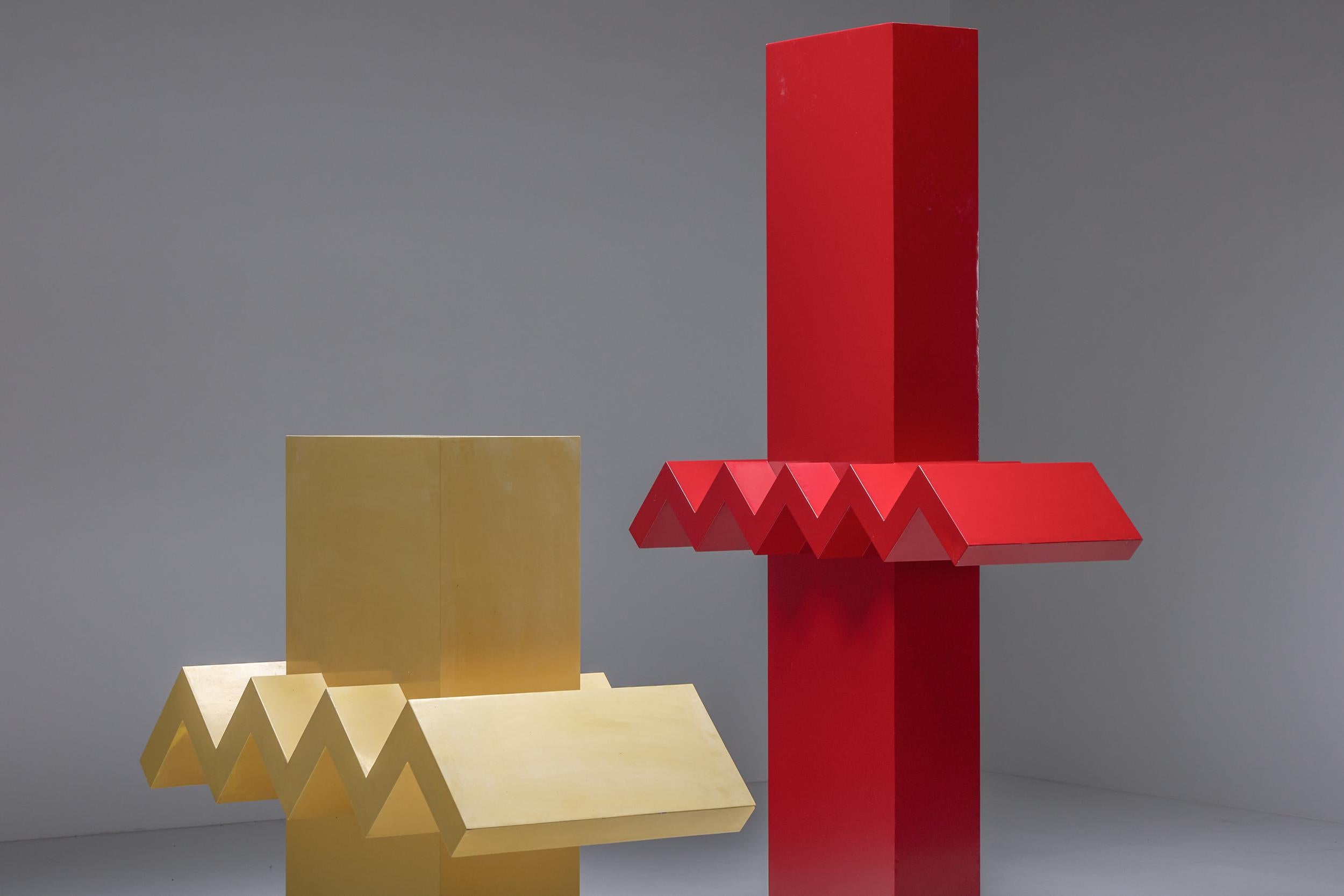 Red Abstract Post-Modern Sculpture, Hic & Nunc Belgian Artworks, 1989 For Sale 8
