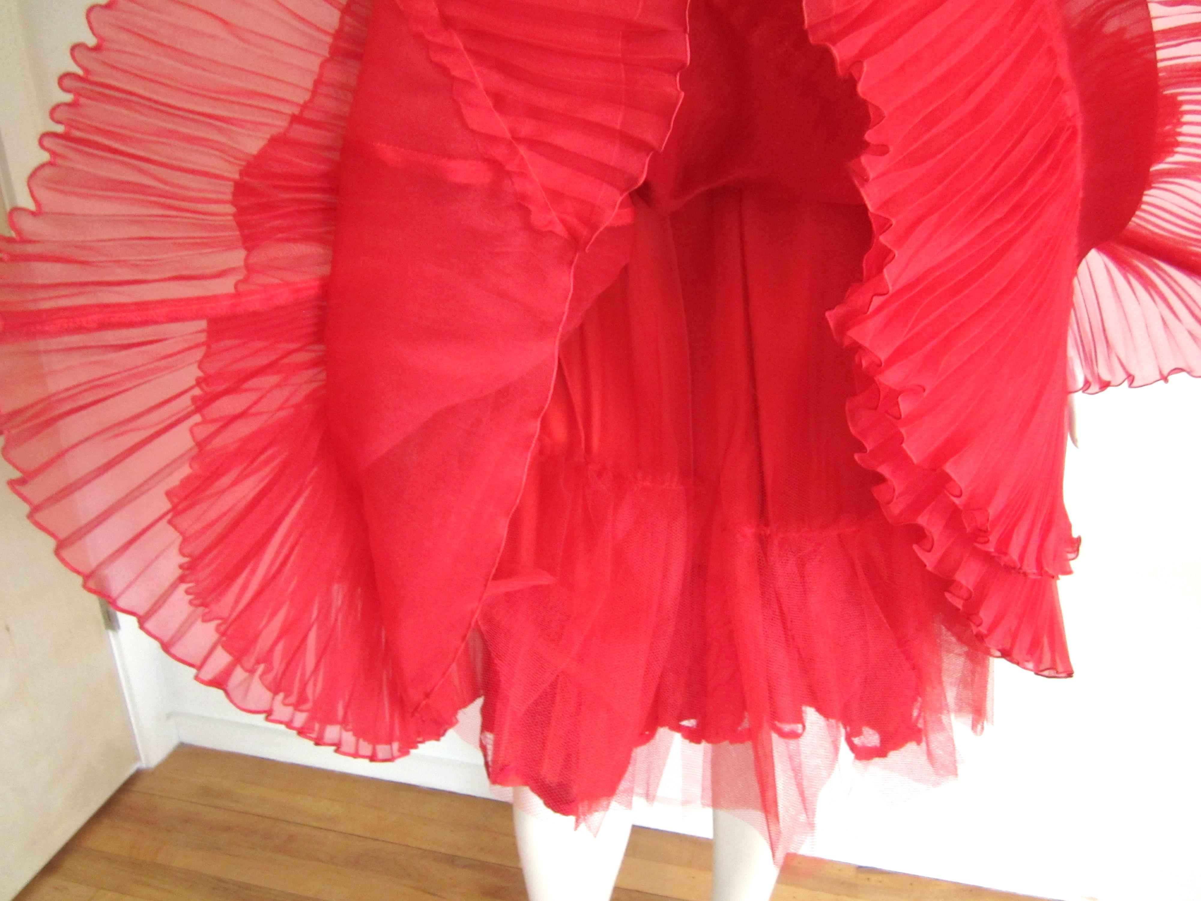 Red Accordion Pleated 1950s Strapless Dress VLV Vintage  1