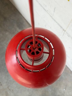 Red Acrylic Dome Pendant Light with Inner Diffuser Mid-Century Modern 1970s