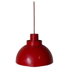 Red Acrylic Dome Pendant Light with Inner Diffuser Mid-Century Modern 1970s