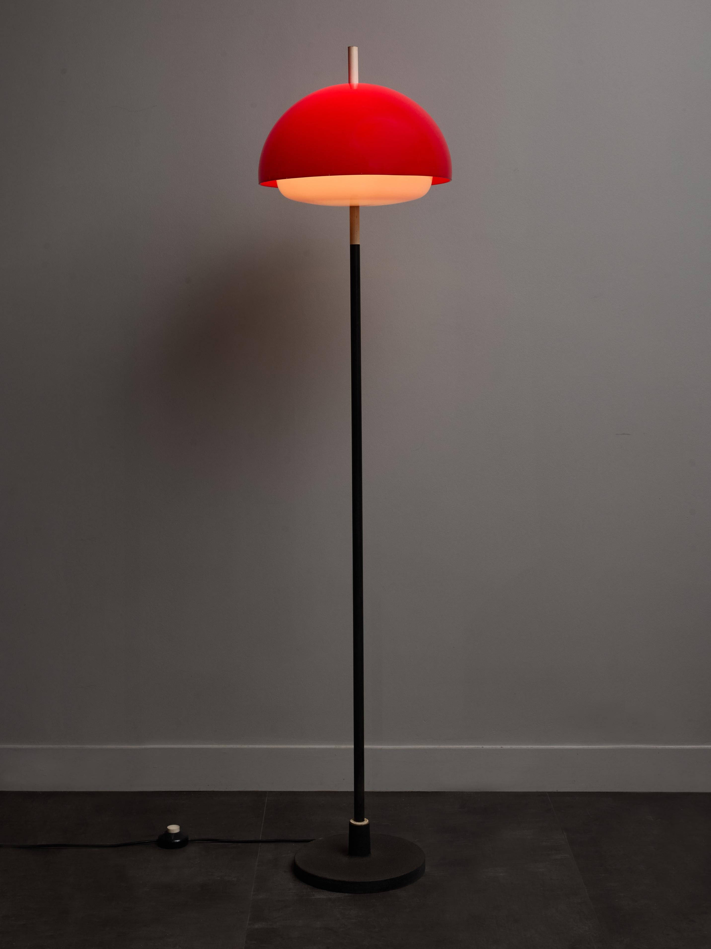 Mid-Century Modern Red Acrylic Shade Vintage 1960s Floor Lamp For Sale