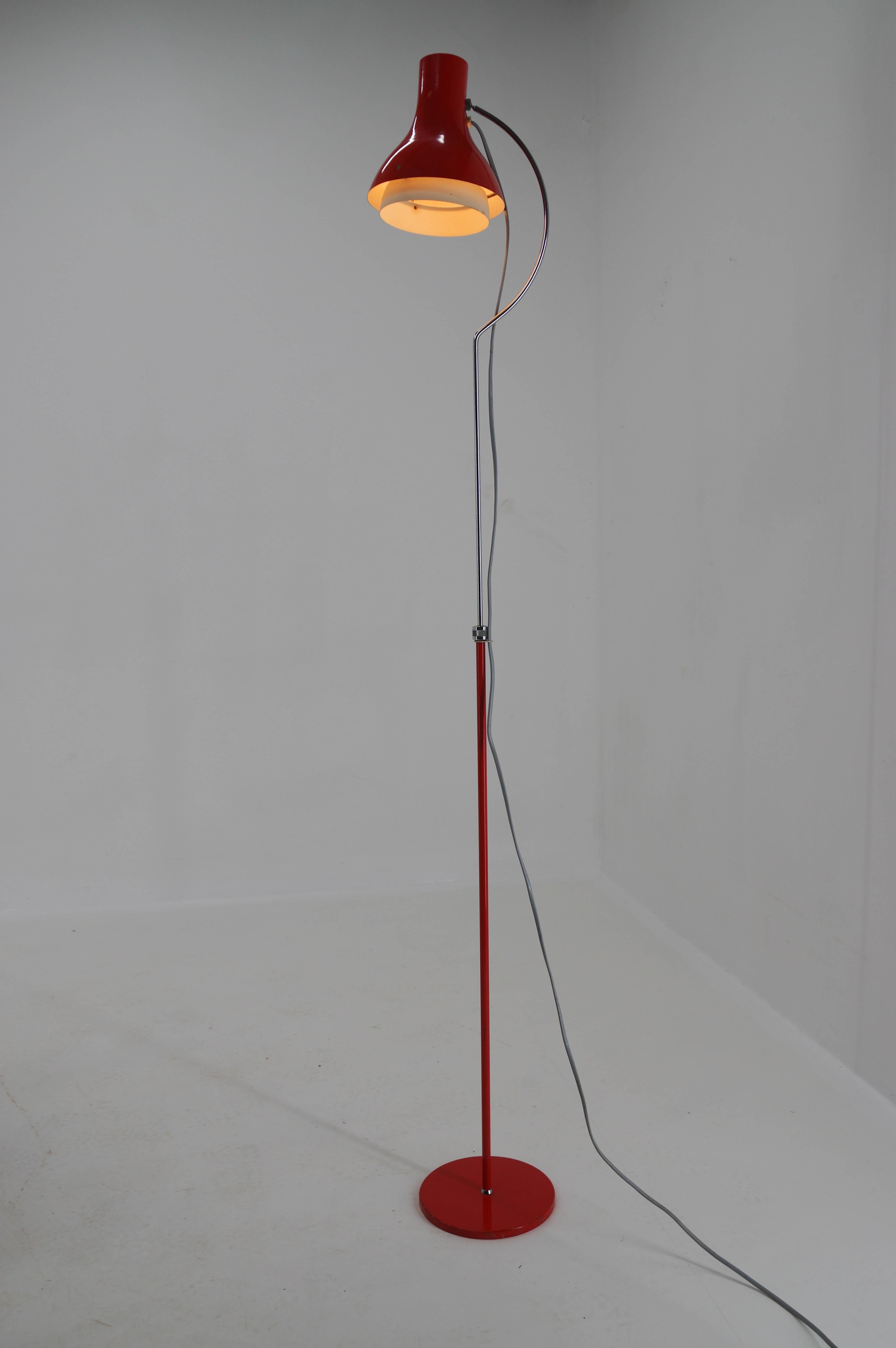 Red Adjustable Height Floor Lamp by Josef Hurka for Napako, 1960s In Good Condition In Praha, CZ