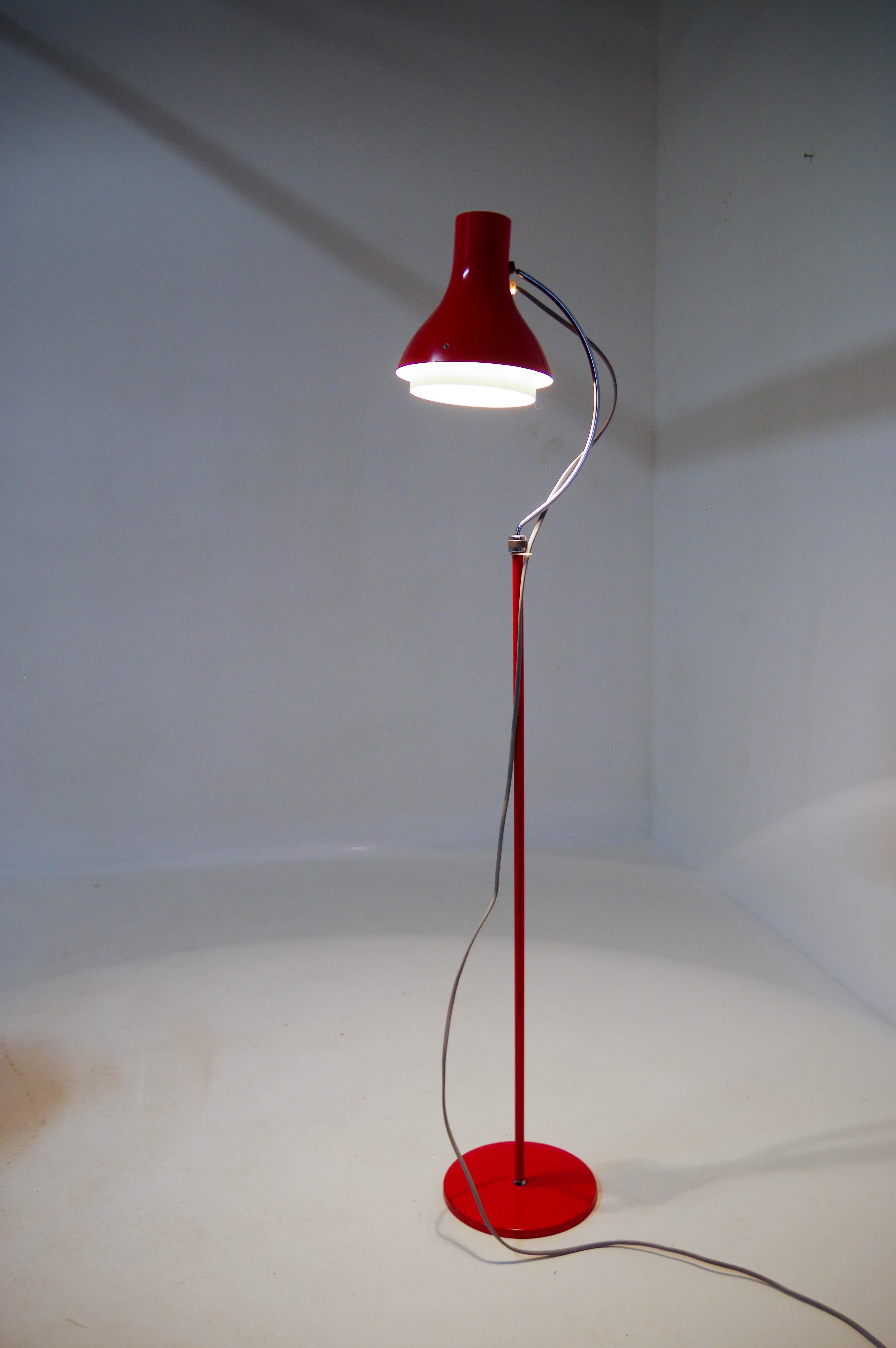Mid-20th Century Red Adjustable Height Floor Lamp by Josef Hurka for Napako, 1960s
