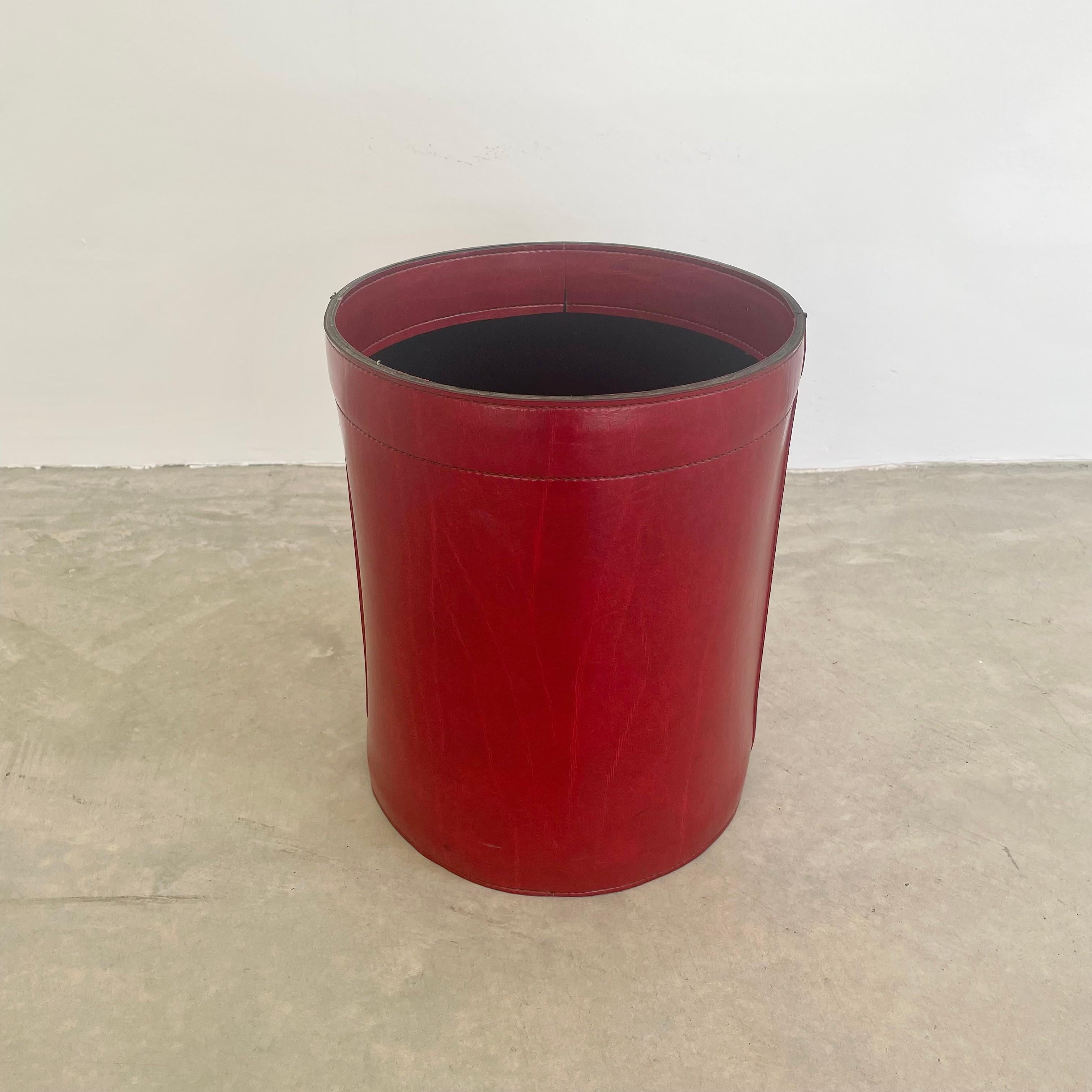 Faux Leather Red Adnet Style Waste Basket, 1960s France
