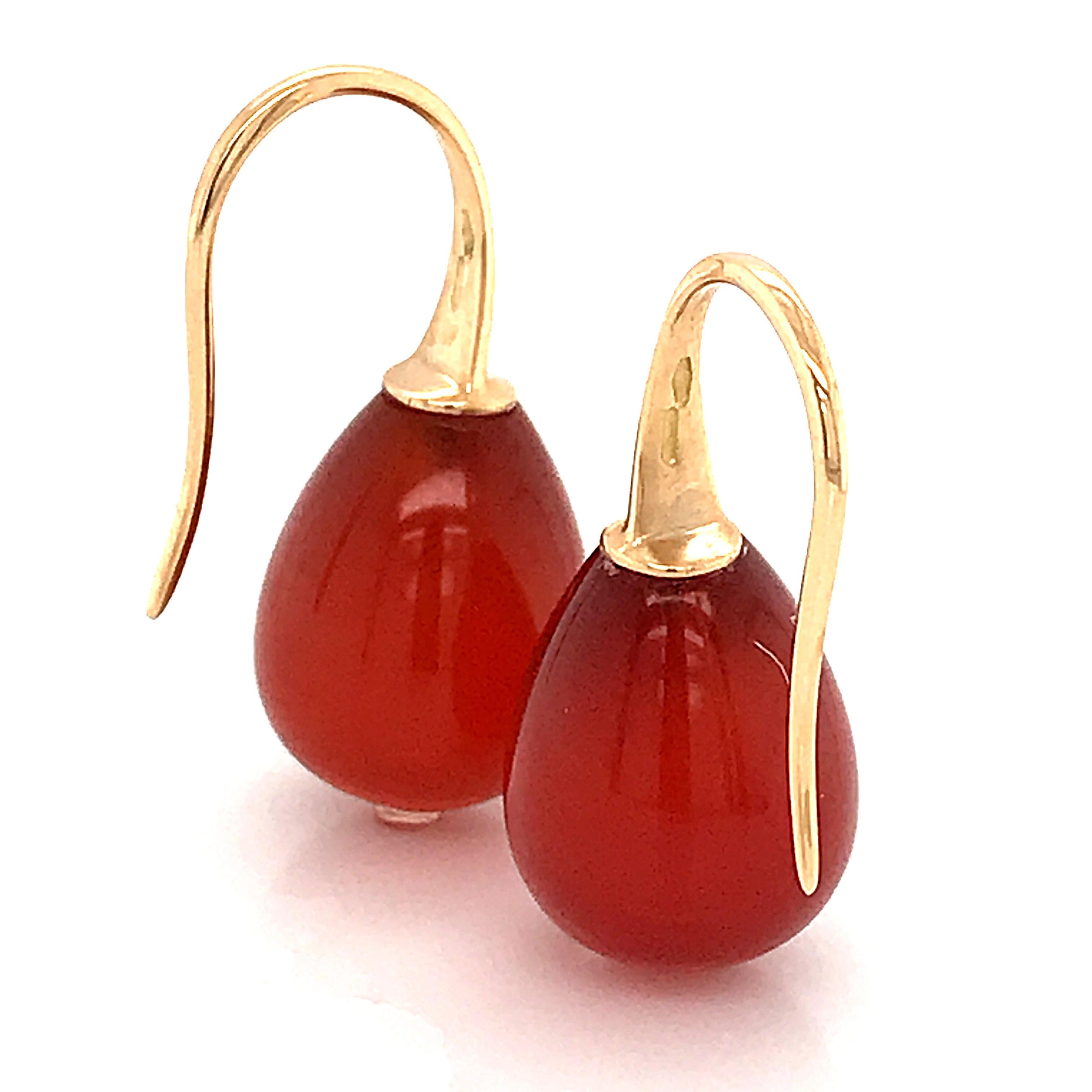 Red Agathe and Yellow Gold 18 Karat Drop Earrings 2