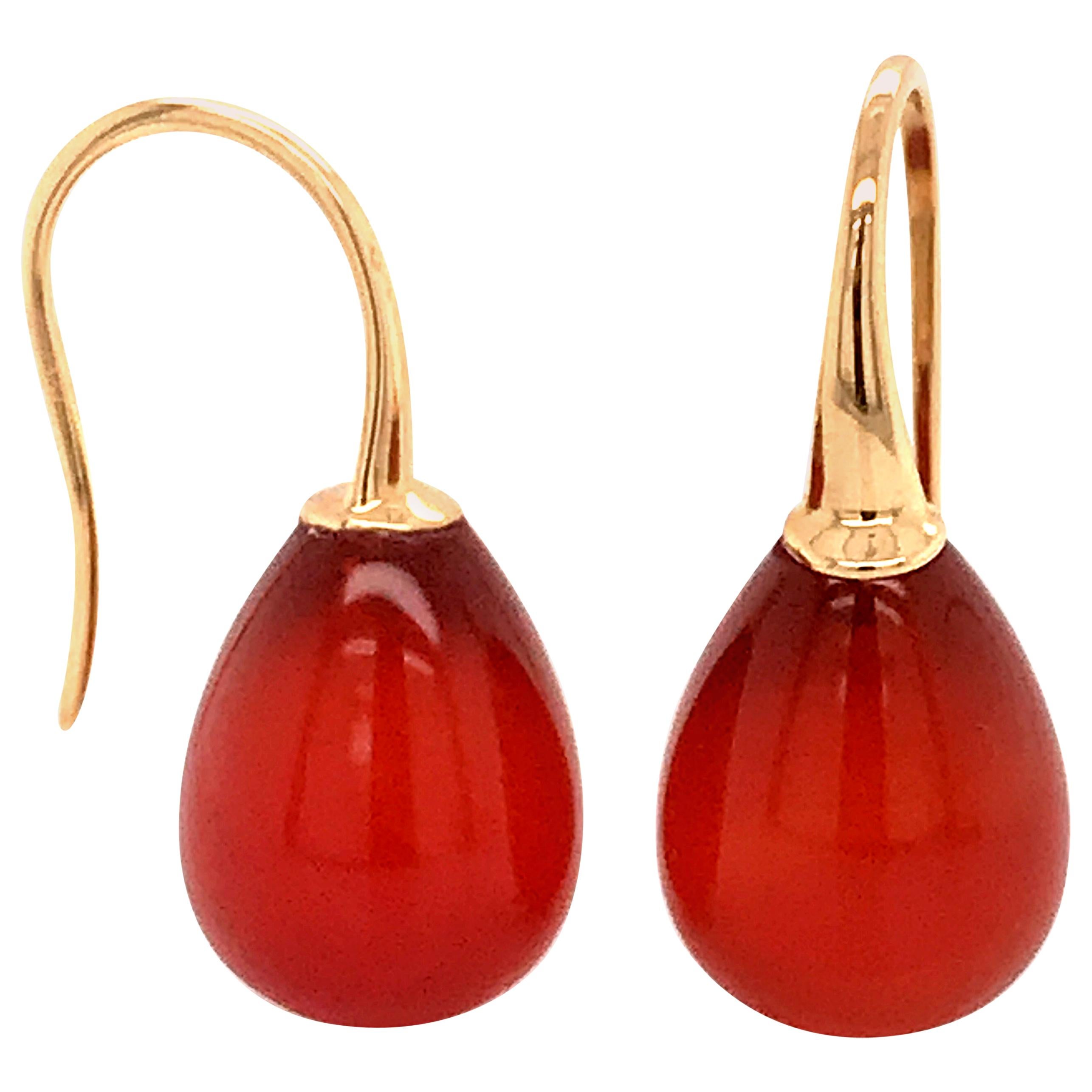 Red Agathe and Yellow Gold 18 Karat Drop Earrings
