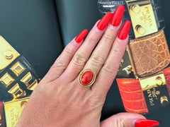 Red Aka Coral Cabochon Ring 14k Yellow Gold