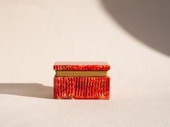 Red Alabaster and Brass Jewelry Box - Mineral Stone Box - Italy 1970s