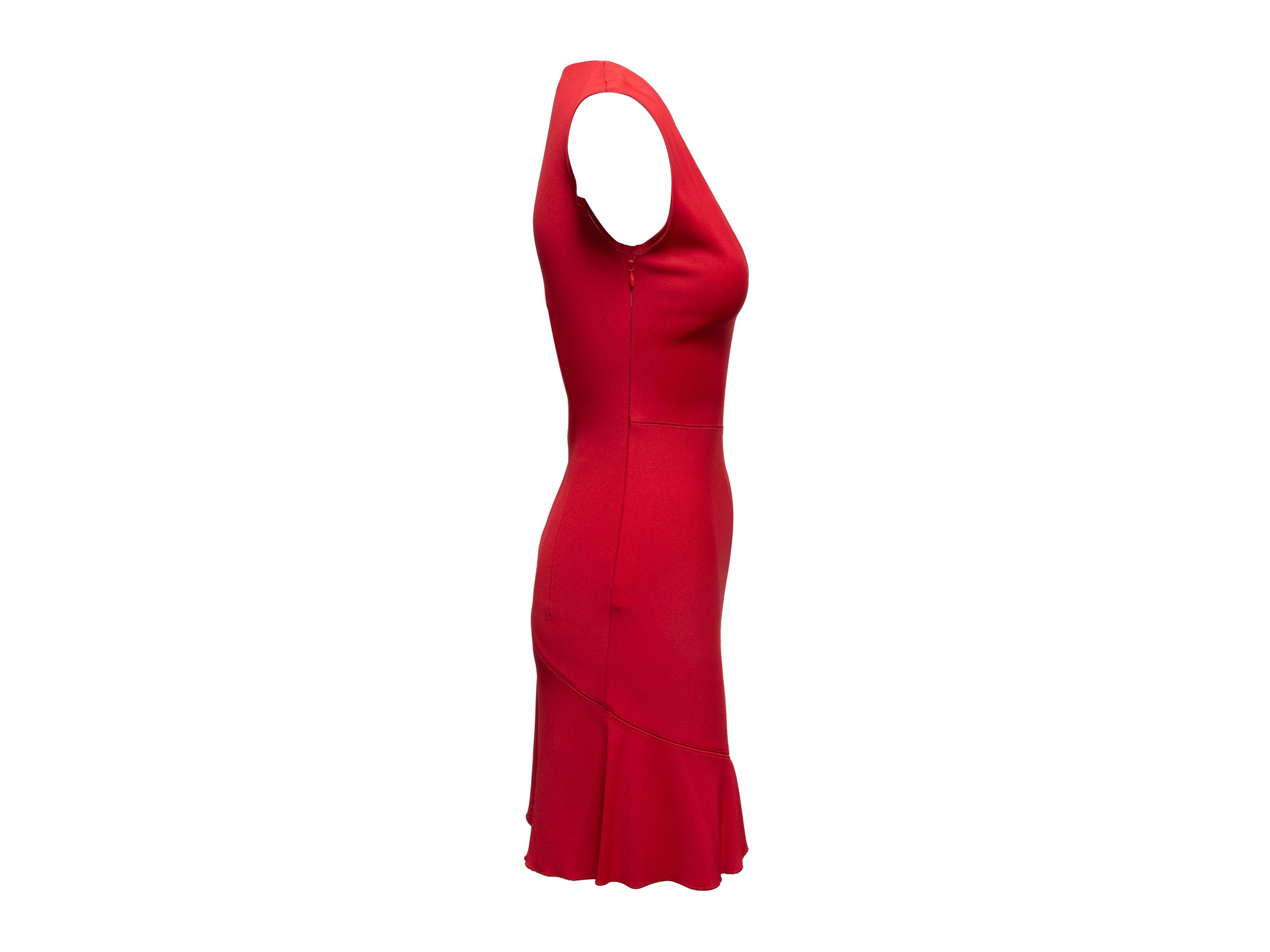 Red sleeveless knit mini dress by Alaia. Plunging neckline. 32