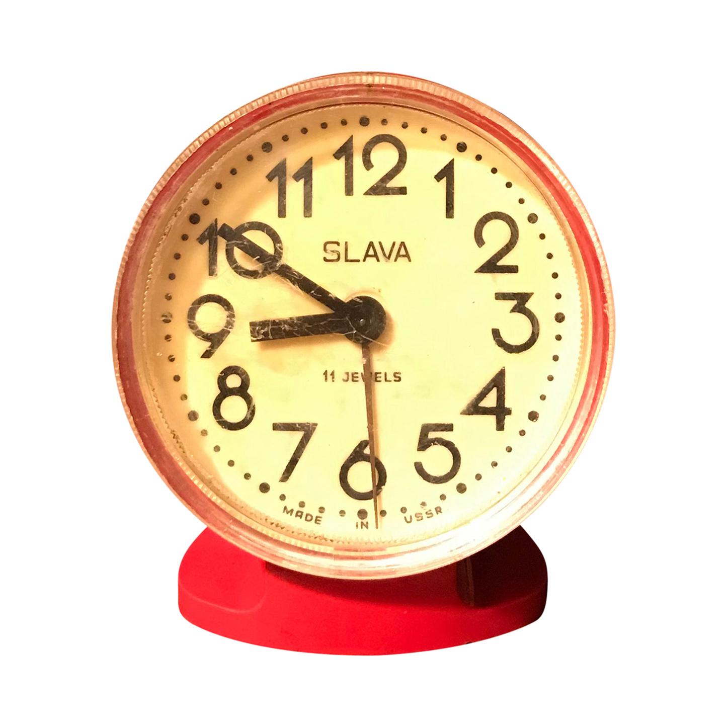 Red Alarm Clock, Red Soviet Slava Deck Clock For Sale
