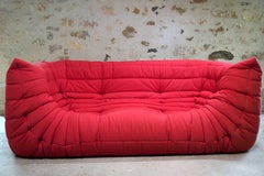 Red Alcantara Three-Seater Togo Sofa with Arms by Ligne Roset, 2006