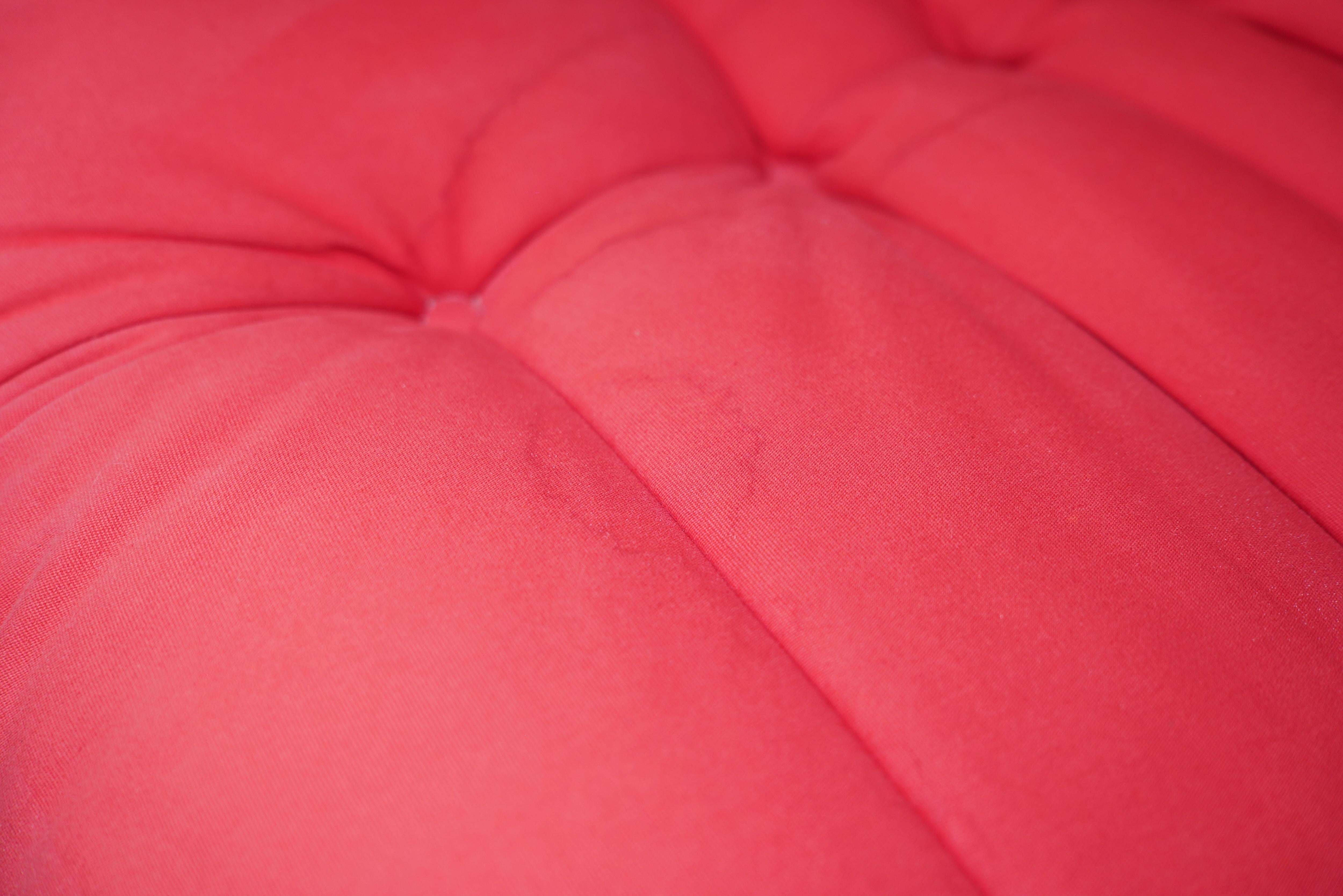 Contemporary Red Alcantara Three-Seater Togo Sofa with Arms by Ligne Roset, 2006
