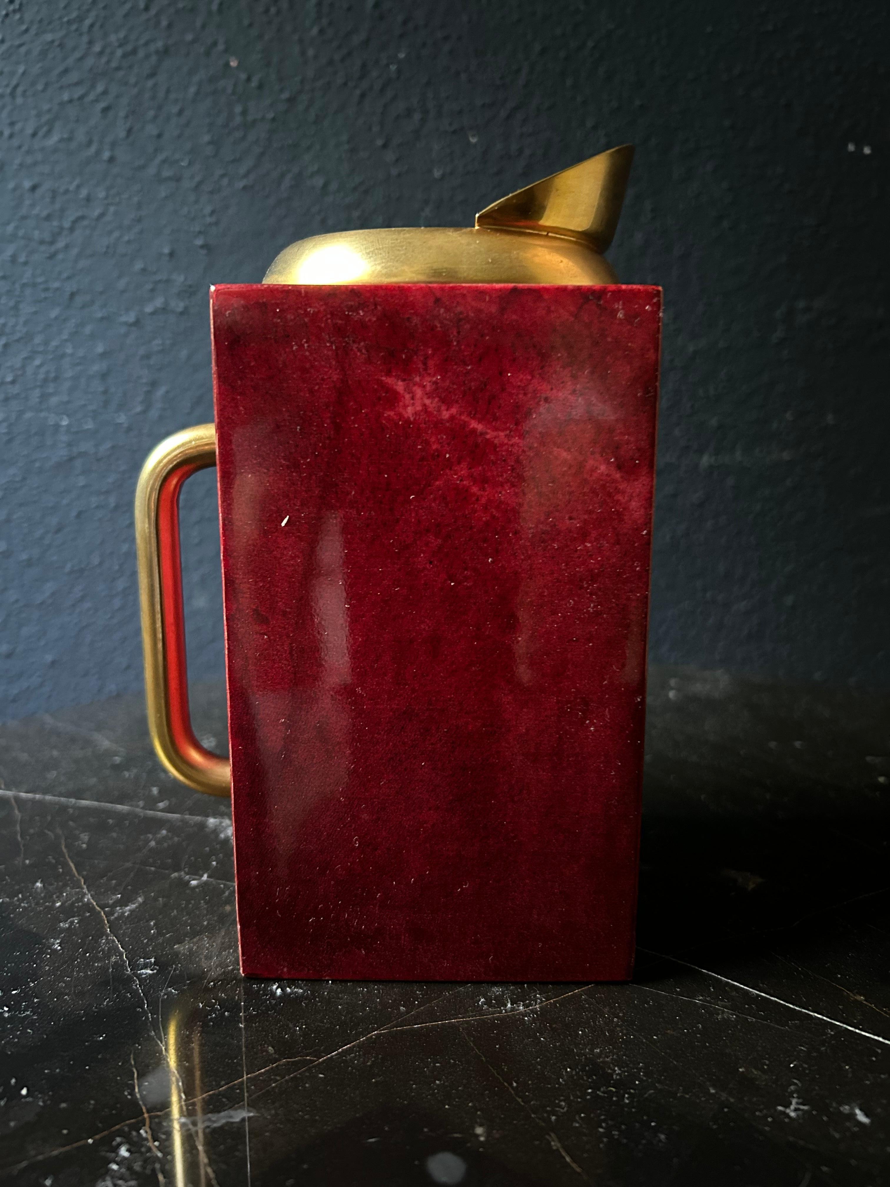 Hollywood Regency Red Aldo Tura Mixing Pitcher / Jug with Stirring Spoon, Italy 1970's For Sale