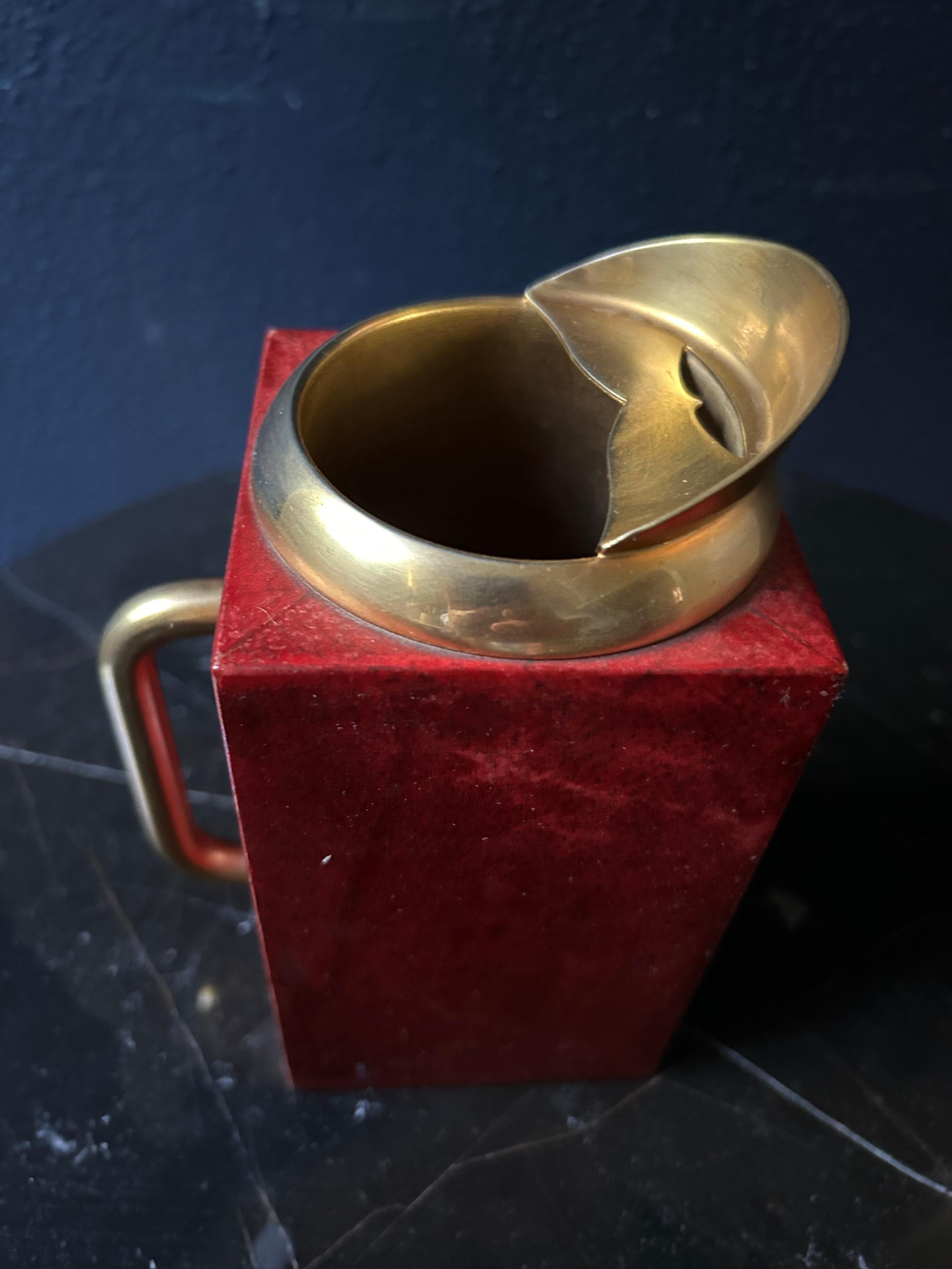 Italian Red Aldo Tura Mixing Pitcher / Jug with Stirring Spoon, Italy 1970's For Sale
