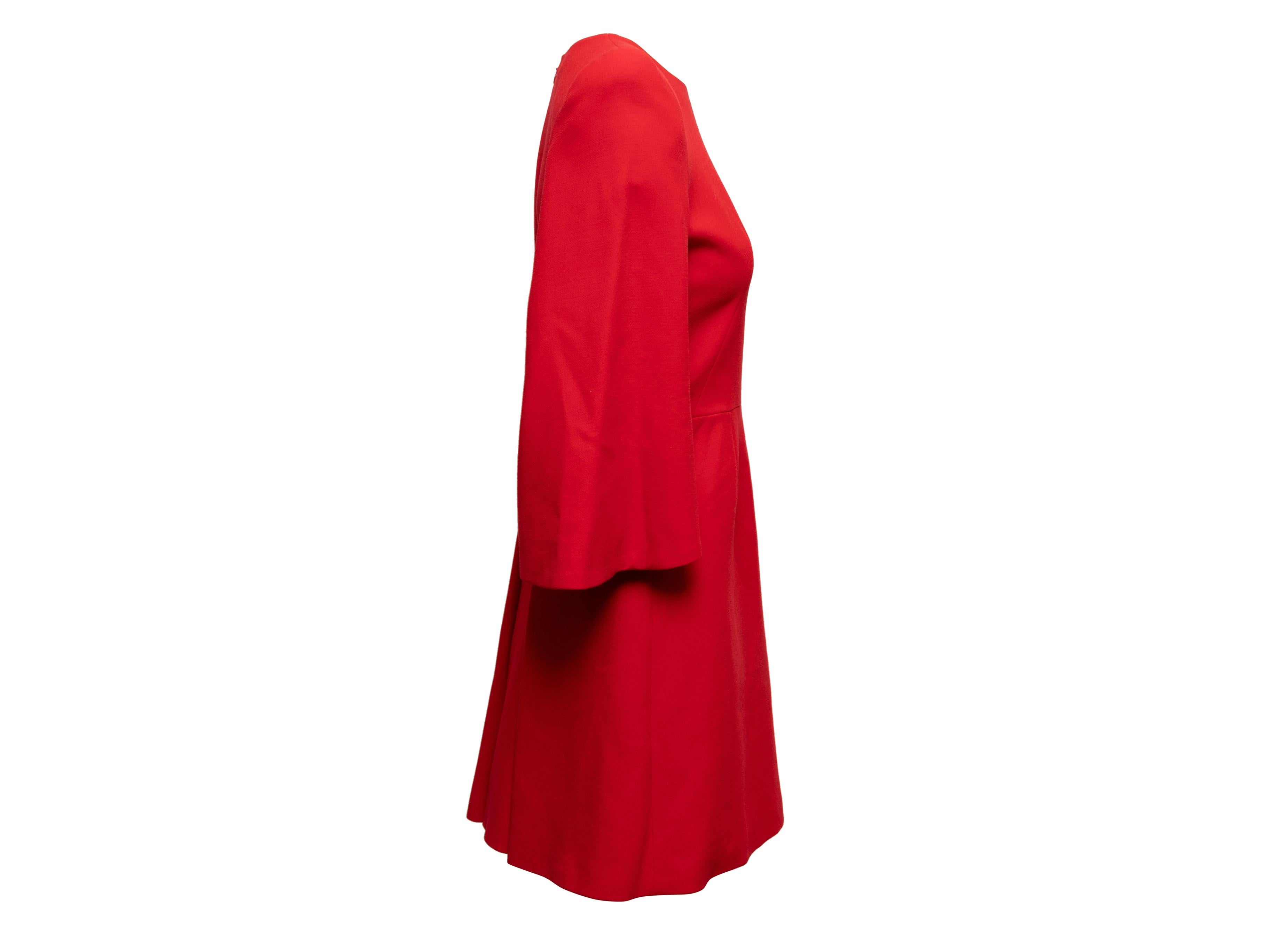 Red Alexander McQueen A-Line Cape Sleeve Dress Size IT 42 In Good Condition In New York, NY
