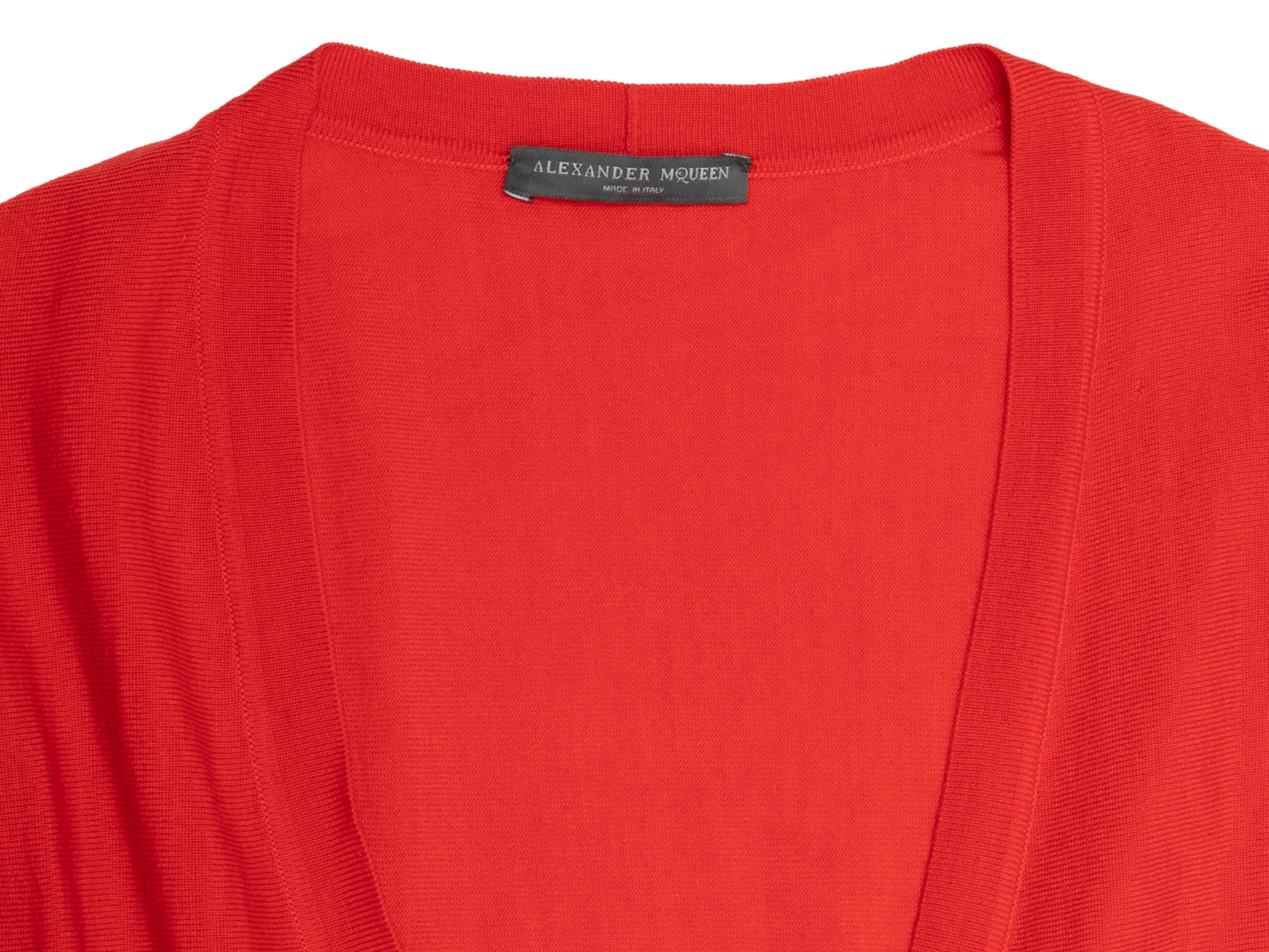 Red Alexander McQueen Wool Peplum Cardigan Size US M For Sale 2