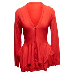 Red Alexander McQueen Wool Peplum Cardigan Size US M