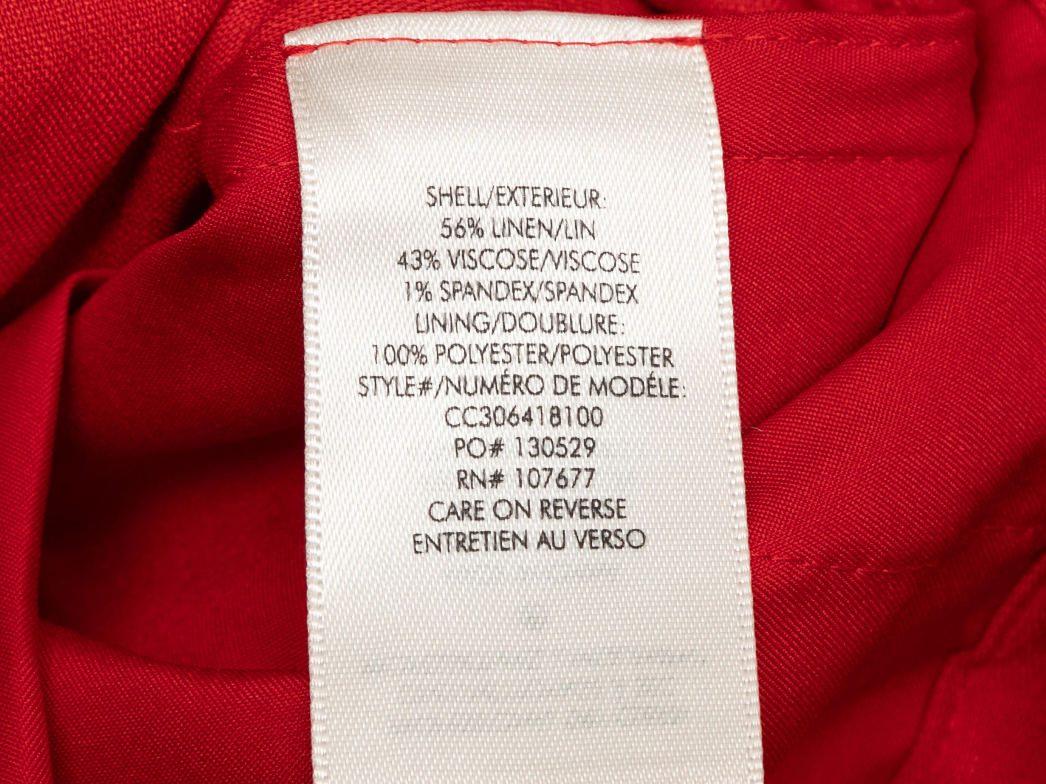 Red Alice + Olivia Linen Cargo Pants Size US 8 In Good Condition For Sale In New York, NY