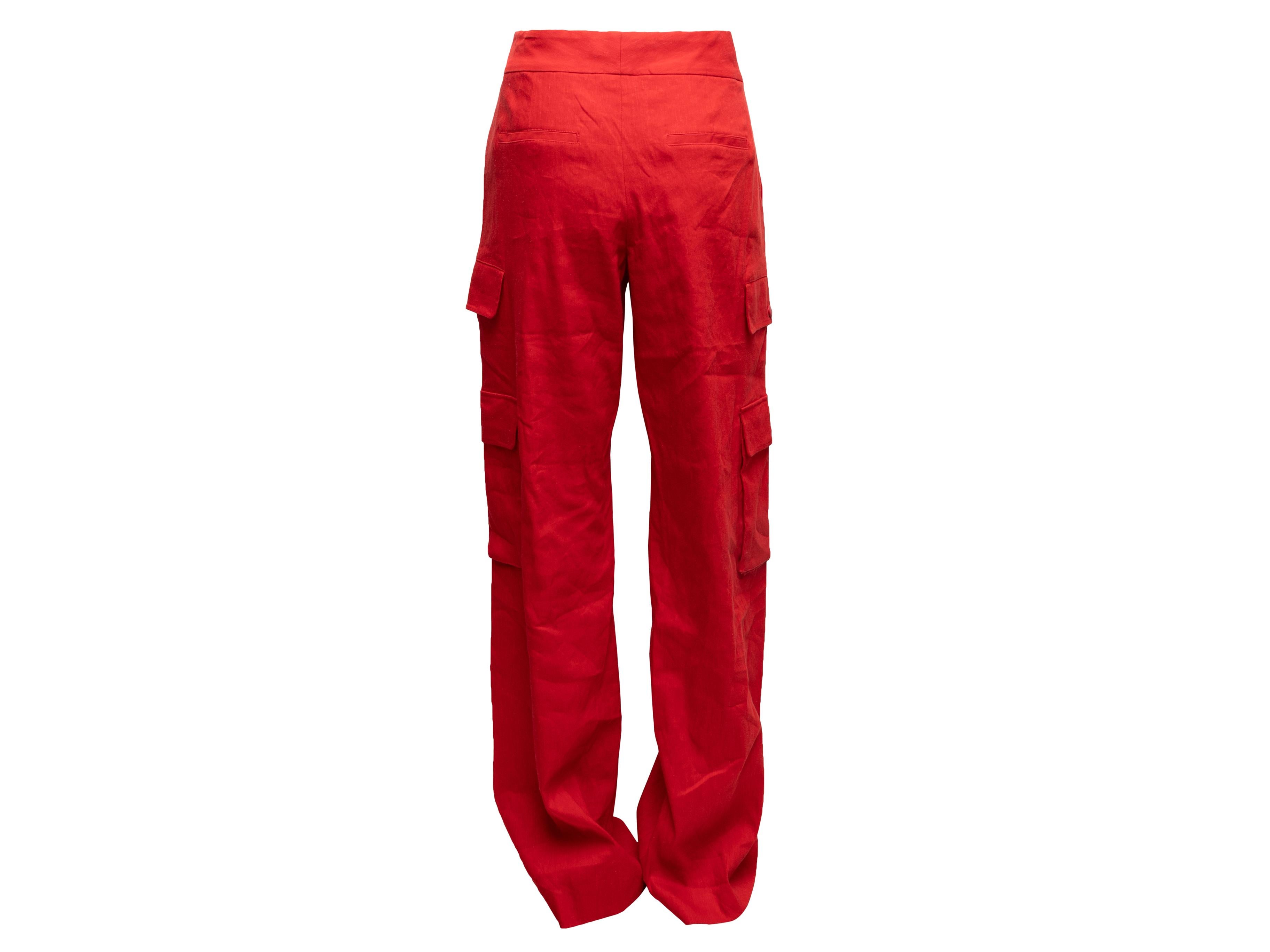 Red Alice + Olivia Linen Cargo Pants Size US 8 For Sale 1