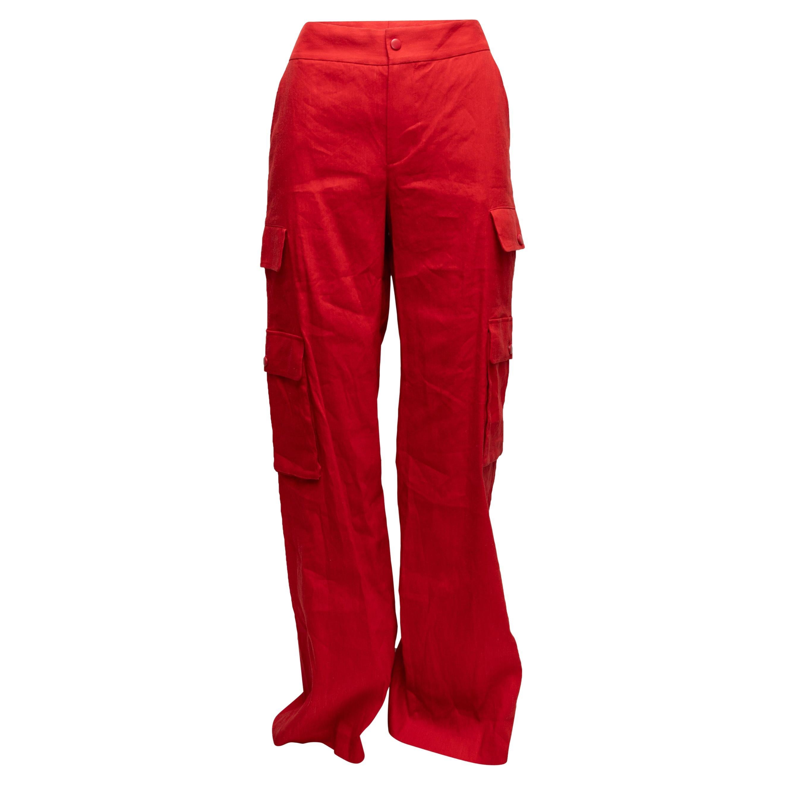 Red Alice + Olivia Linen Cargo Pants Size US 8 For Sale