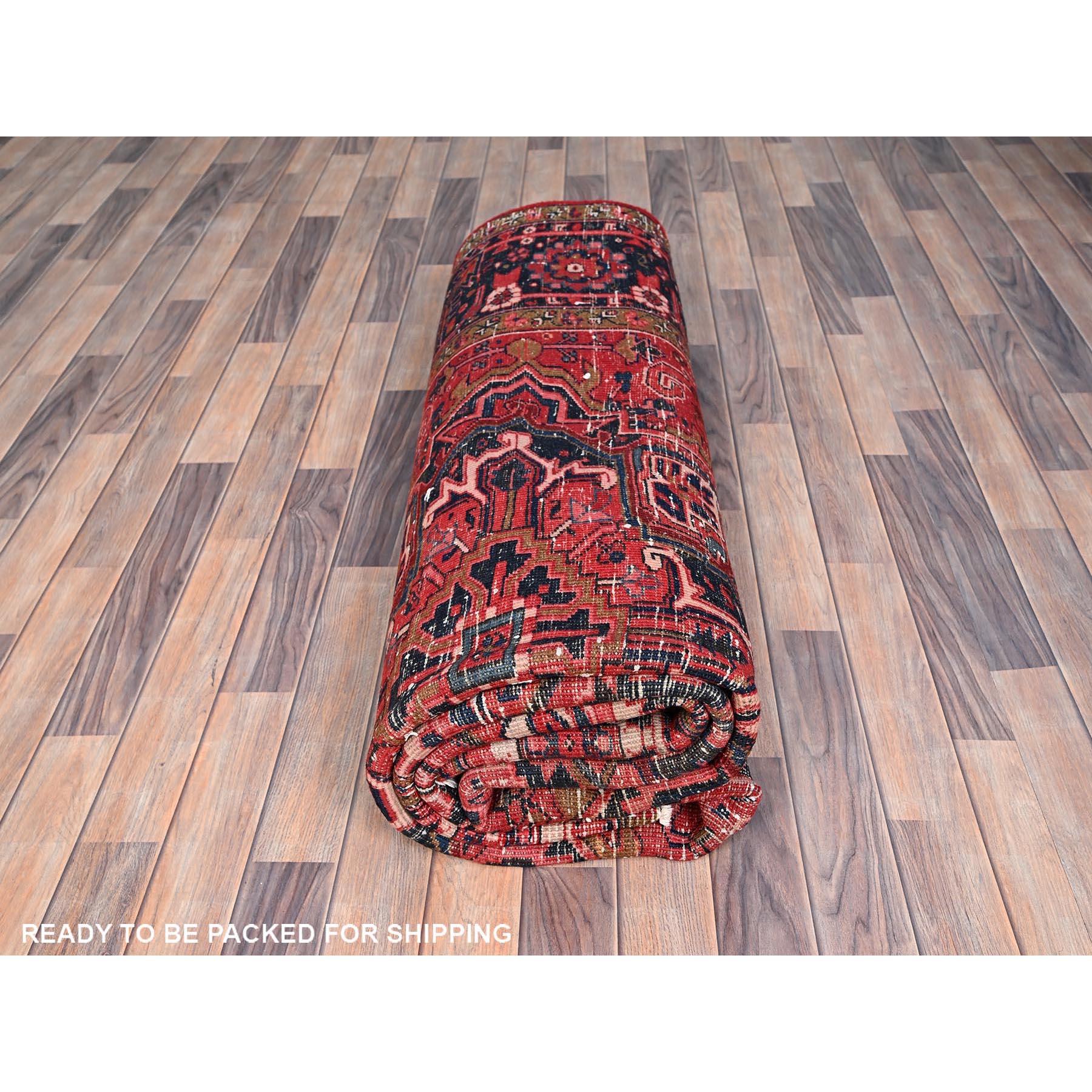 Red All Wool Hand Knotted Vintage Persian Heriz Sides and Ends Secured Clean Rug For Sale 4