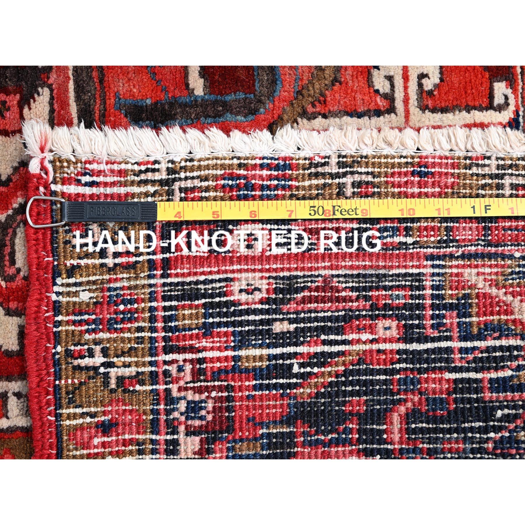 Red All Wool Hand Knotted Vintage Persian Heriz Sides and Ends Secured Clean Rug For Sale 6