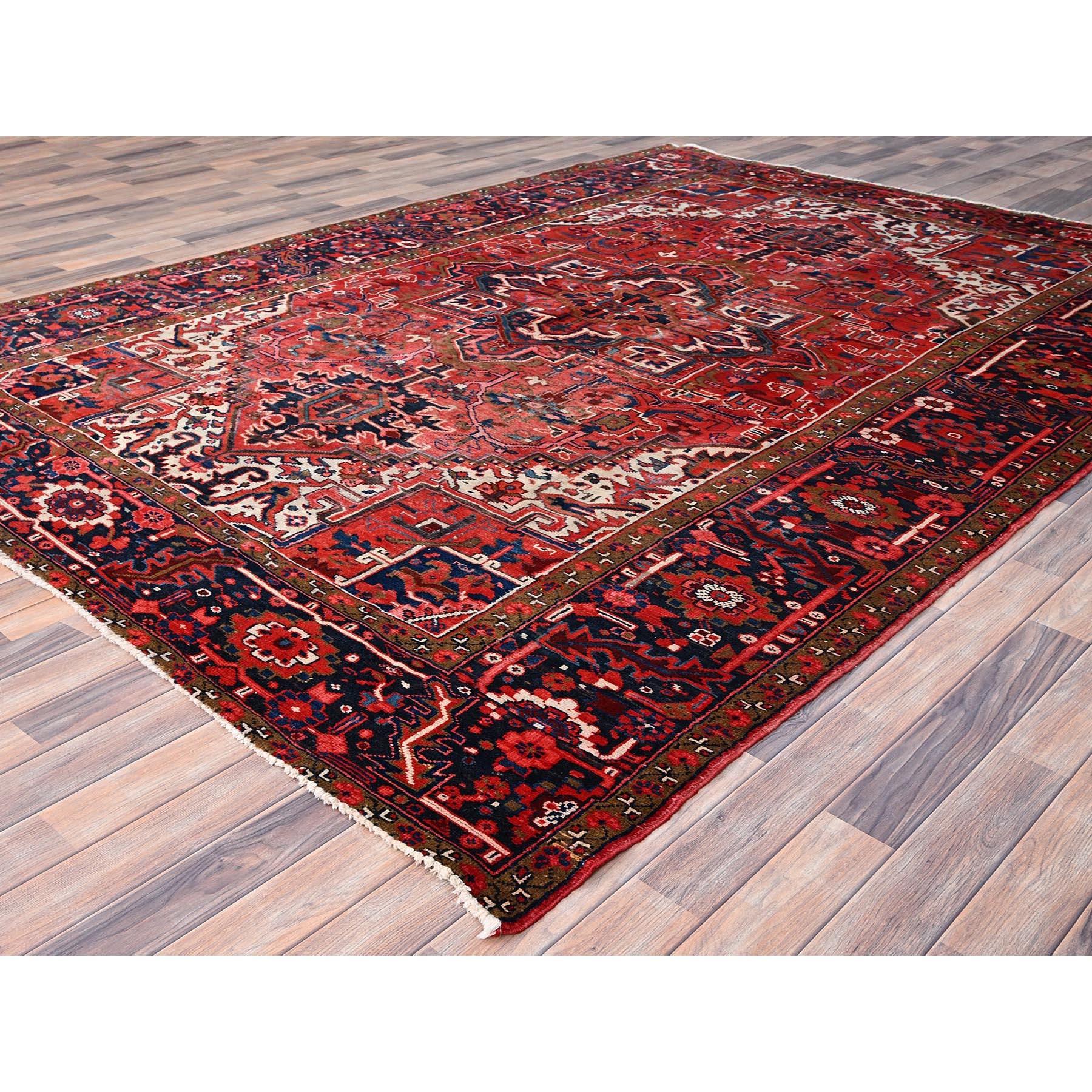 Hand-Knotted Red All Wool Hand Knotted Vintage Persian Heriz Sides and Ends Secured Clean Rug For Sale