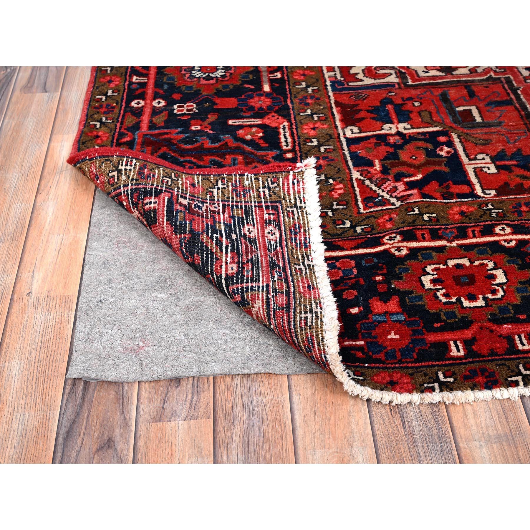 Red All Wool Hand Knotted Vintage Persian Heriz Sides and Ends Secured Clean Rug In Good Condition For Sale In Carlstadt, NJ