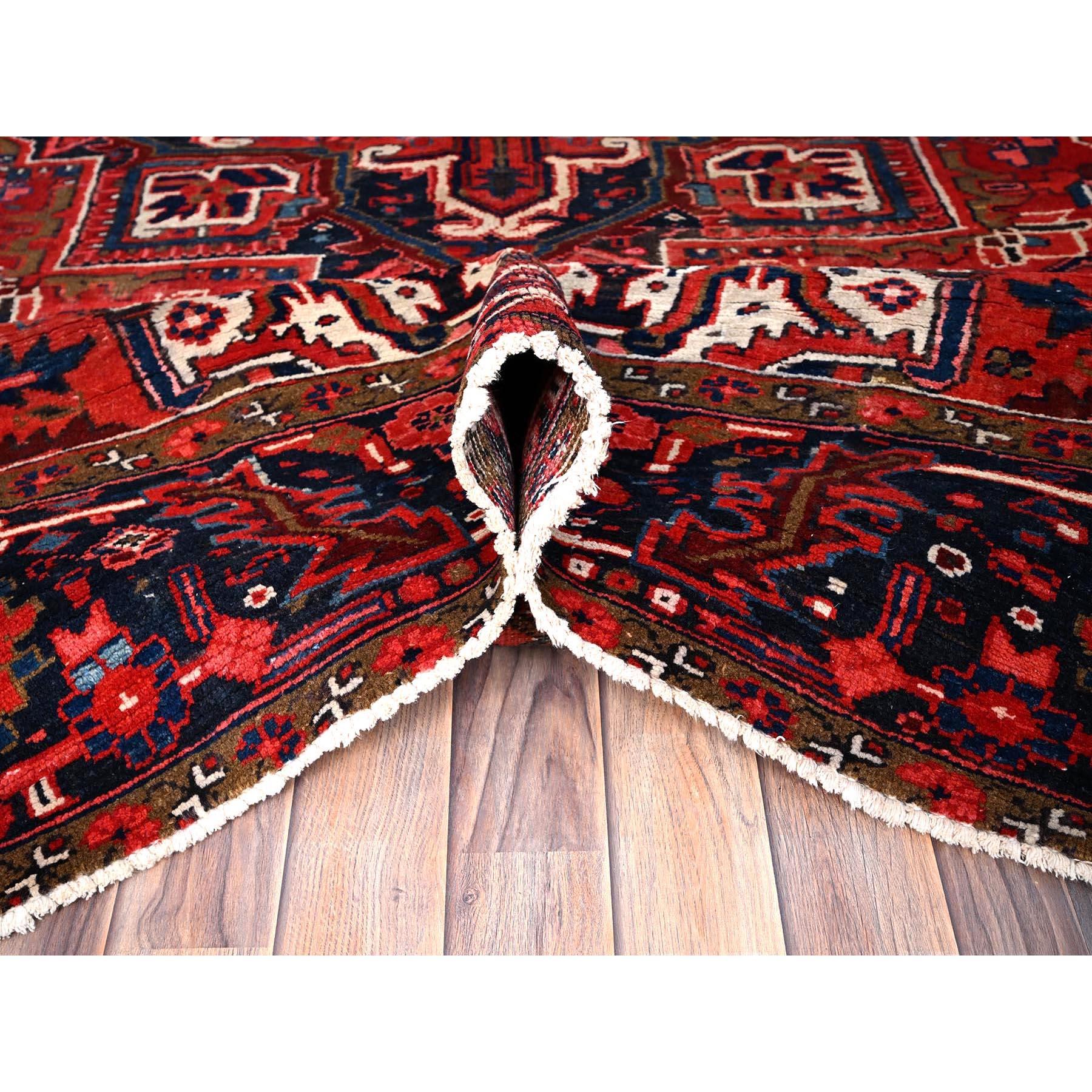 Mid-20th Century Red All Wool Hand Knotted Vintage Persian Heriz Sides and Ends Secured Clean Rug For Sale