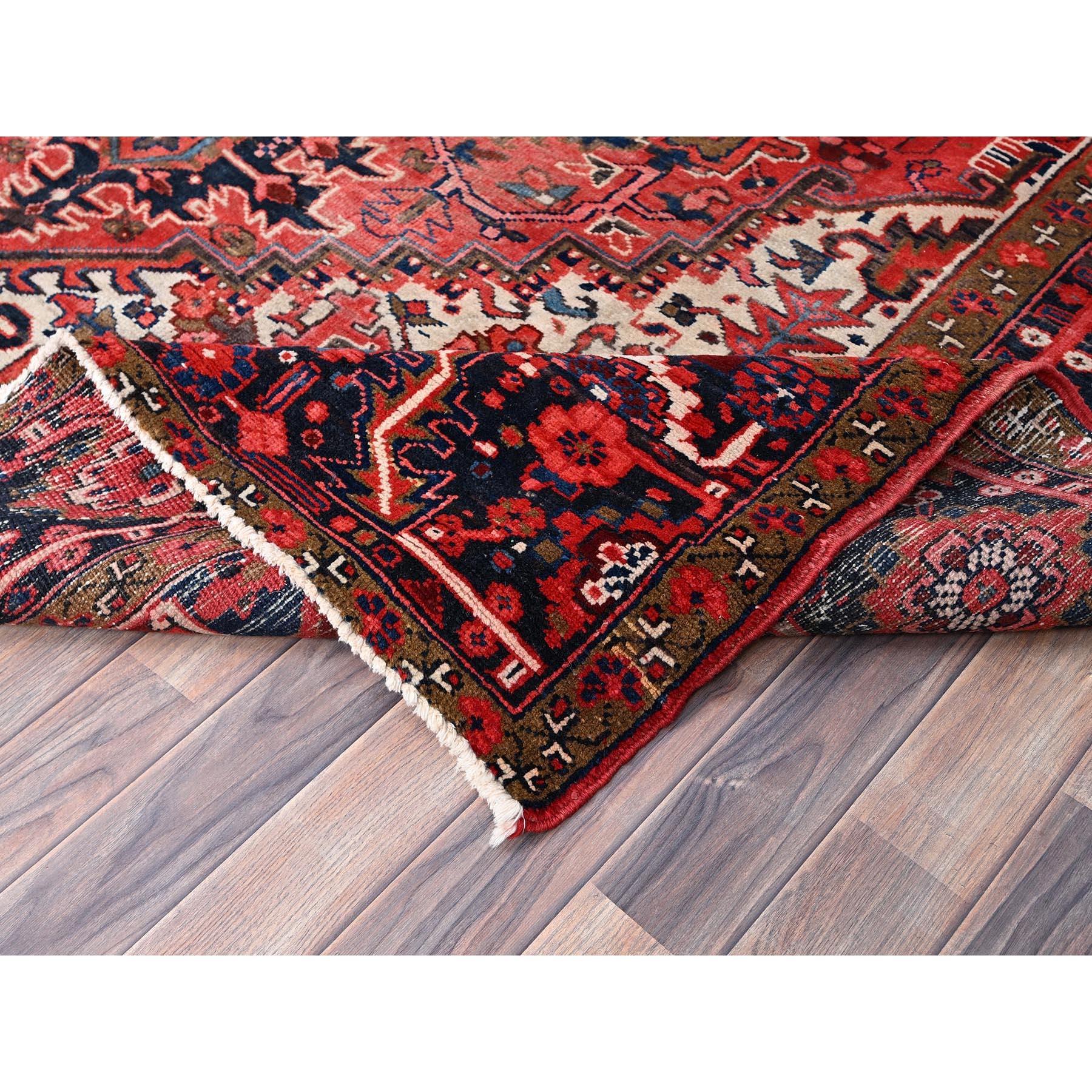 Red All Wool Hand Knotted Vintage Persian Heriz Sides and Ends Secured Clean Rug For Sale 1