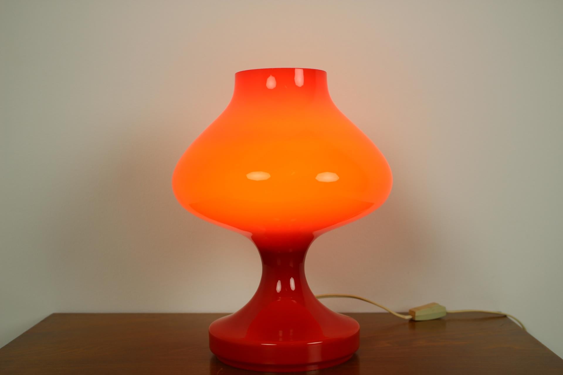 Mid-Century Modern Red All Glass Table Lamp Designed by Stefan Tabery, 1960s