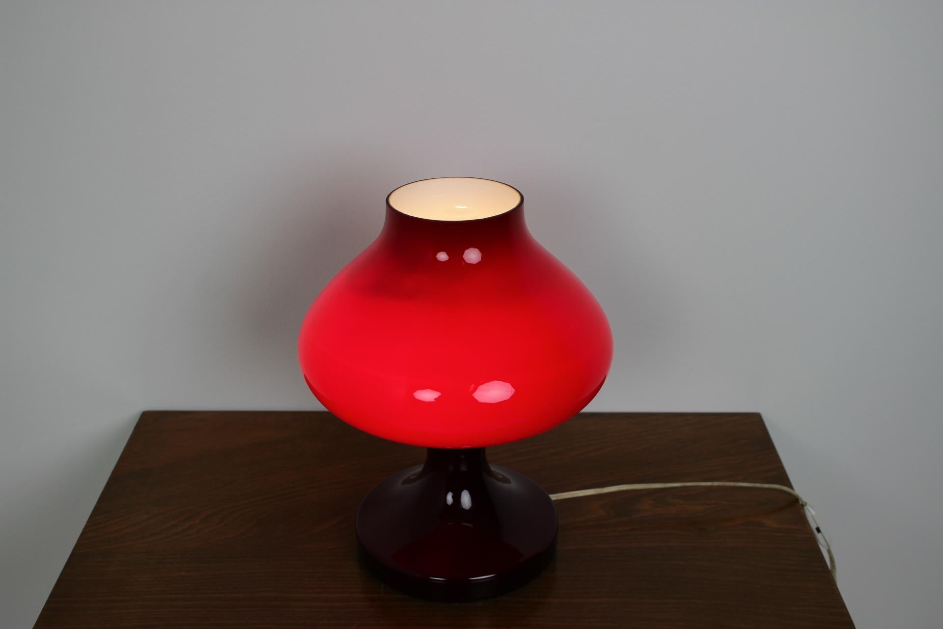 Czech Red Allglass Table Lamp Designed by Stefan Tabery, 1960s